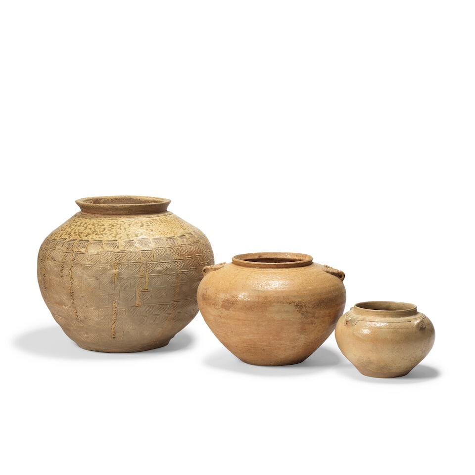 THREE GLAZED STORAGE JARS Warring States/Han Dynasty (3) (1 of 1)