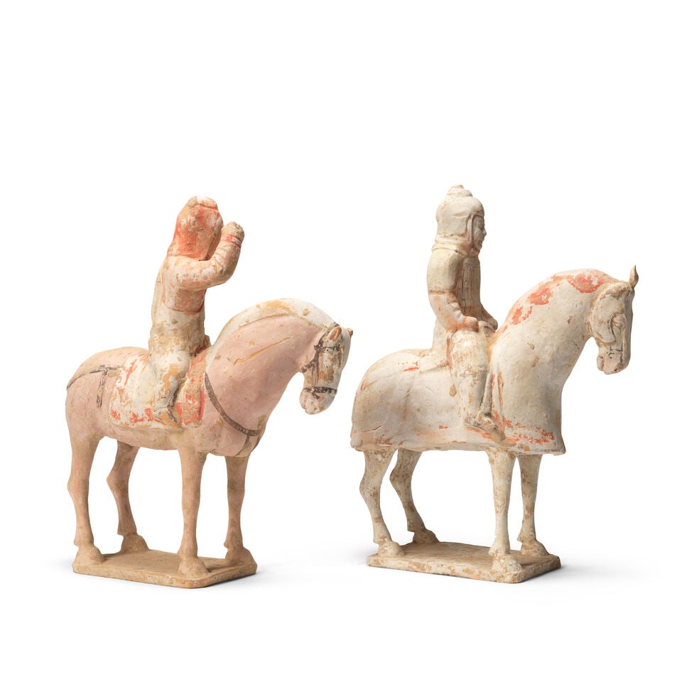TWO POTTERY MODELS OF EQUESTRIAN WARRIORS Northern Qi and Tang Dynasty (2) - 2