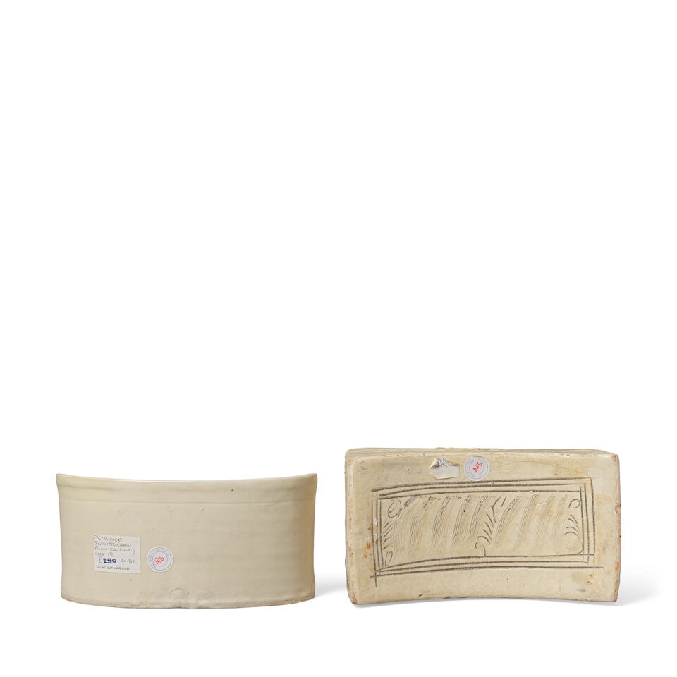 A SLIP-DECORATED SGRAFFIATO PEONY PILLOW AND AN INCISED LINEAR DESIGN PILLOW Northern Song Dynas... - 2