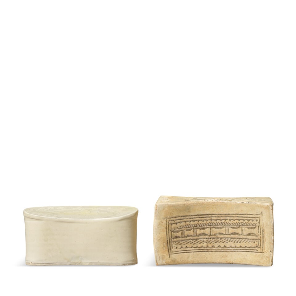 A SLIP-DECORATED SGRAFFIATO PEONY PILLOW AND AN INCISED LINEAR DESIGN PILLOW Northern Song Dynas... - 4