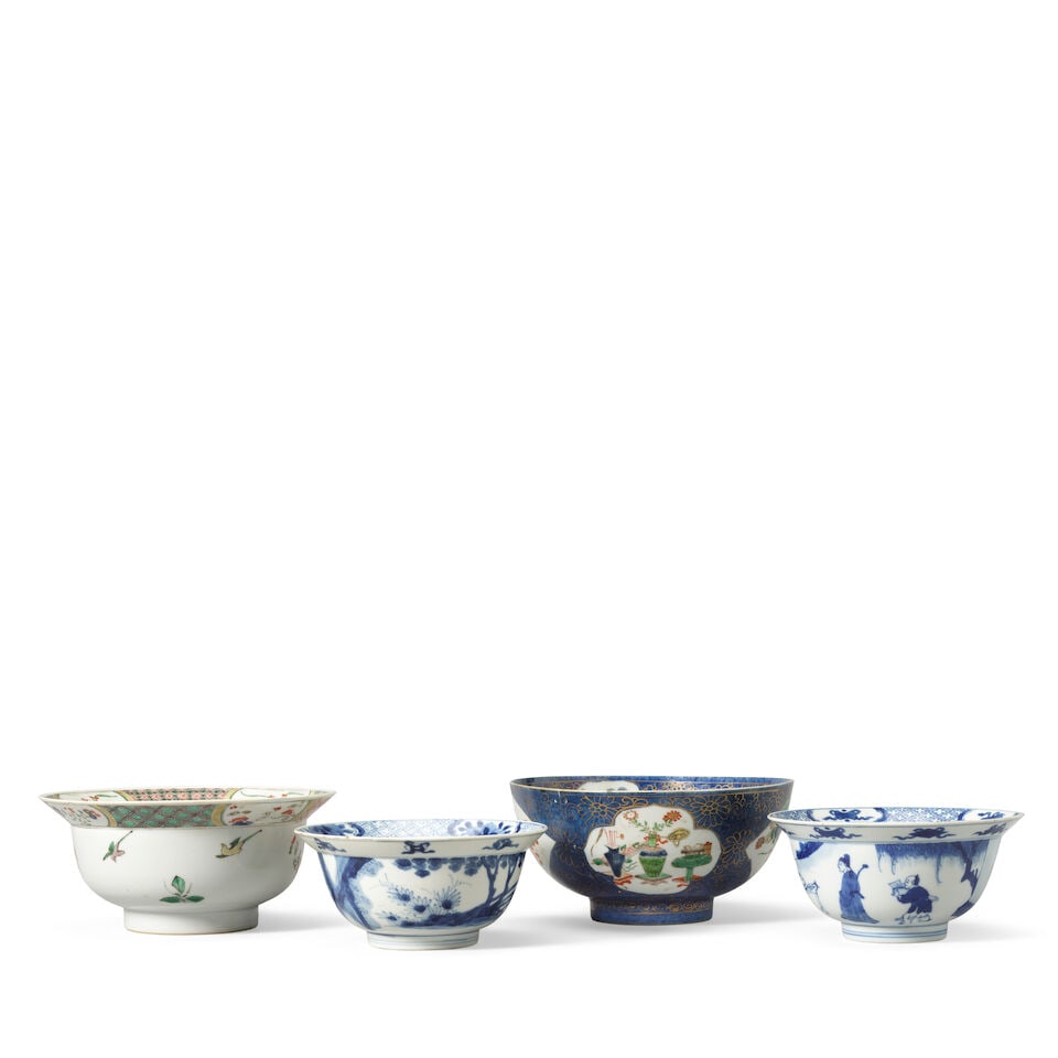 TWO BLUE AND WHITE BOWLS, A FAMILLE VERTE BOWL AND A FAMILLE VERTE AND POWDER BLUE BOWL Kangxi (4) - 2