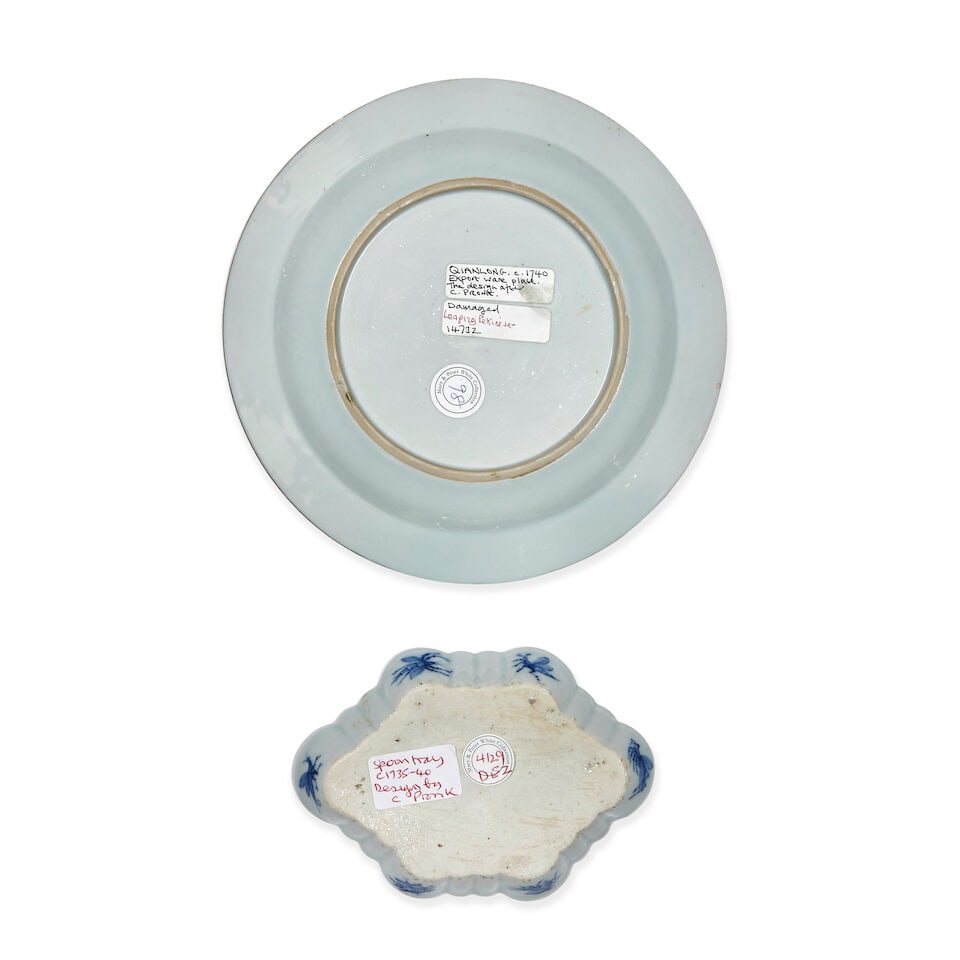 A 'LEAPING PEKINESE' DISH AND A BLUE AND WHITE 'DAME AU PARASOL' SPOON TRAY AFTER CORNELIS PRONK... - 2