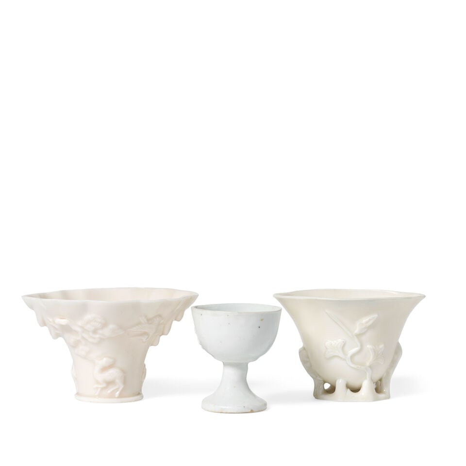 TWO BLANC-DE-CHINE LIBATION CUPS AND A STEM CUP Kangxi to mid-18th century (3) - 2
