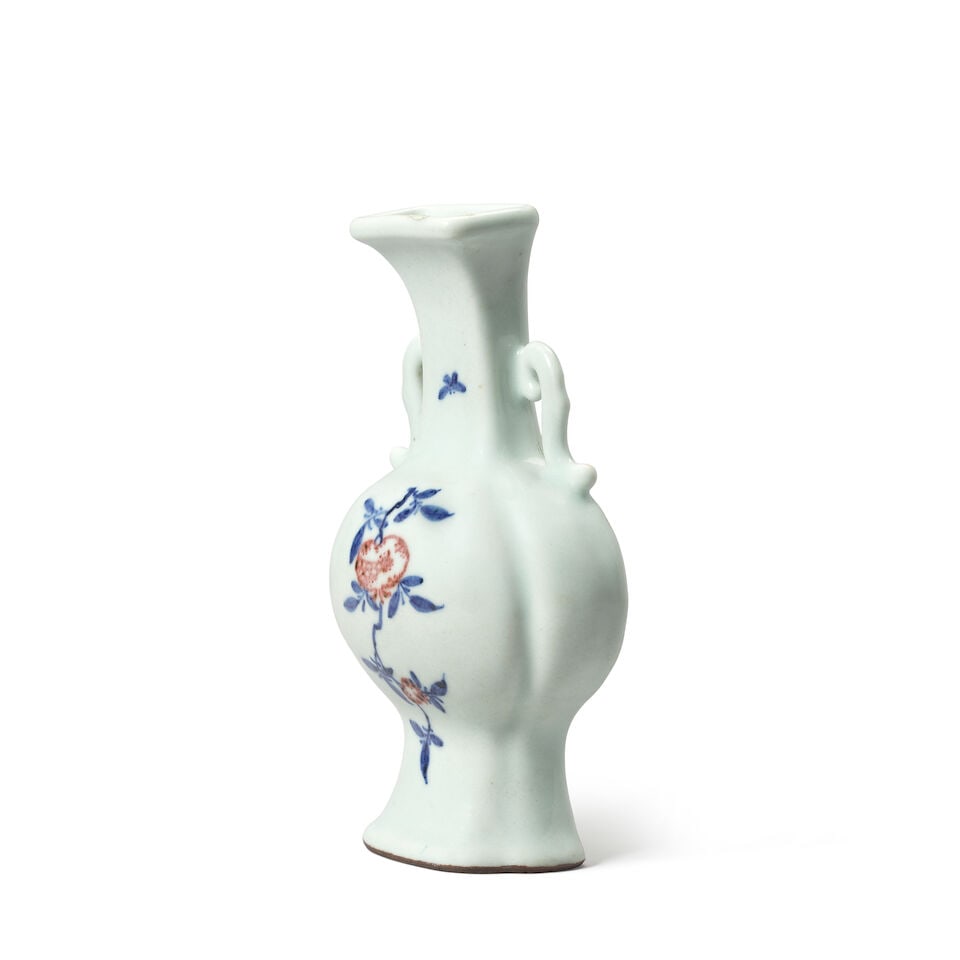 AN UNDERGLAZE BLUE AND COPPER RED DECORATED CELADON WALL VASE Qianlong - 2
