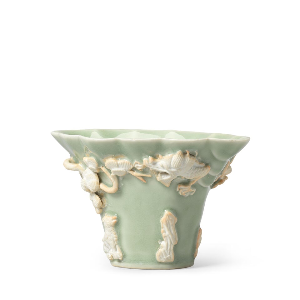 A RARE CELADON-GLAZED LIBATION CUP Kangxi - 3
