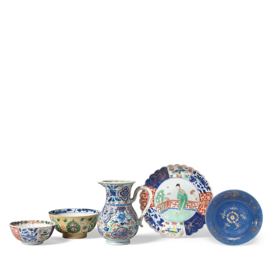 A GROUP OF FAMILLE VERTE AND POWDER BLUE WARES Kangxi (5) (1 of 3)