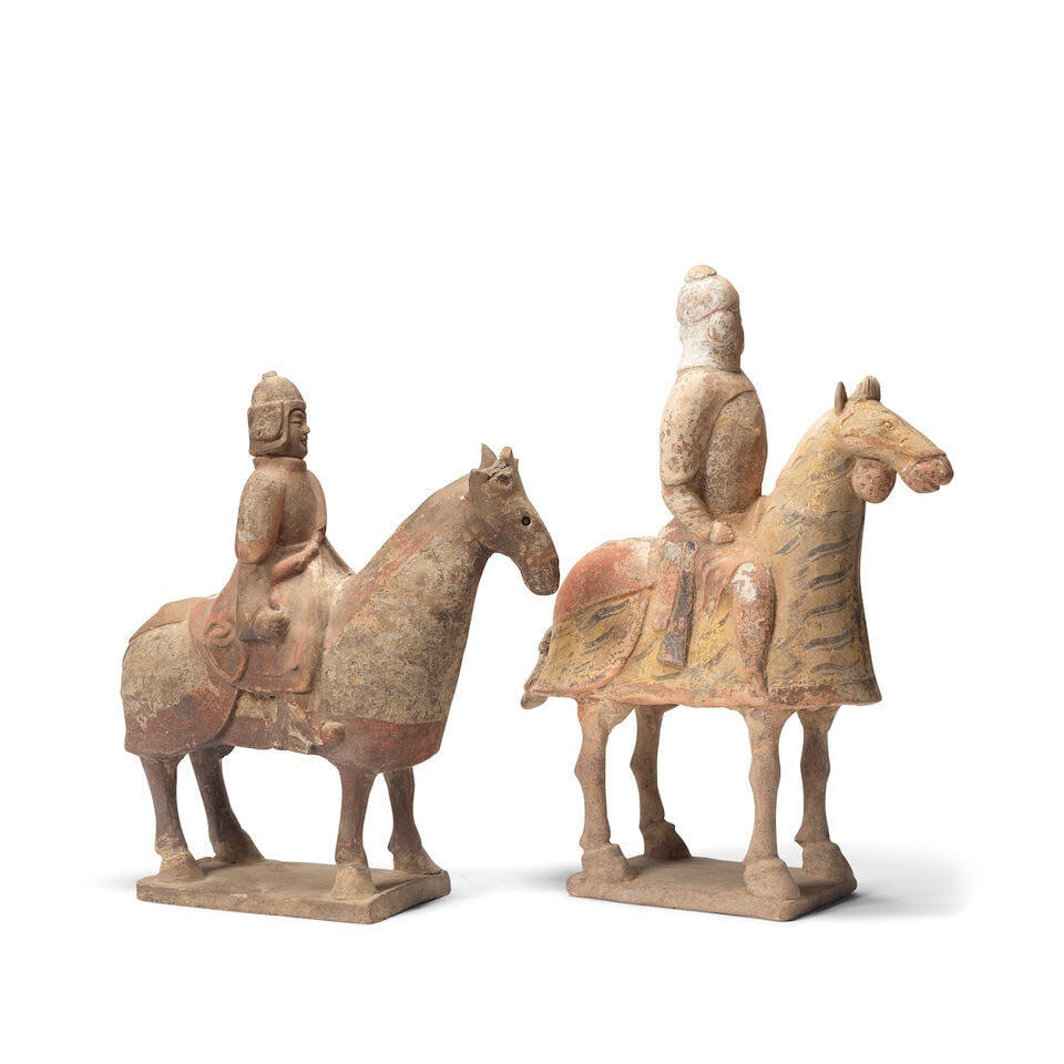 TWO PAINTED POTTERY EQUESTRIAN WARRIORS Northern Qi Dynasty (2) - 2