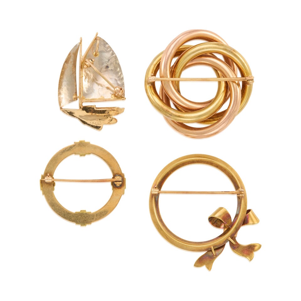 FOUR GOLD BROOCHES - 2