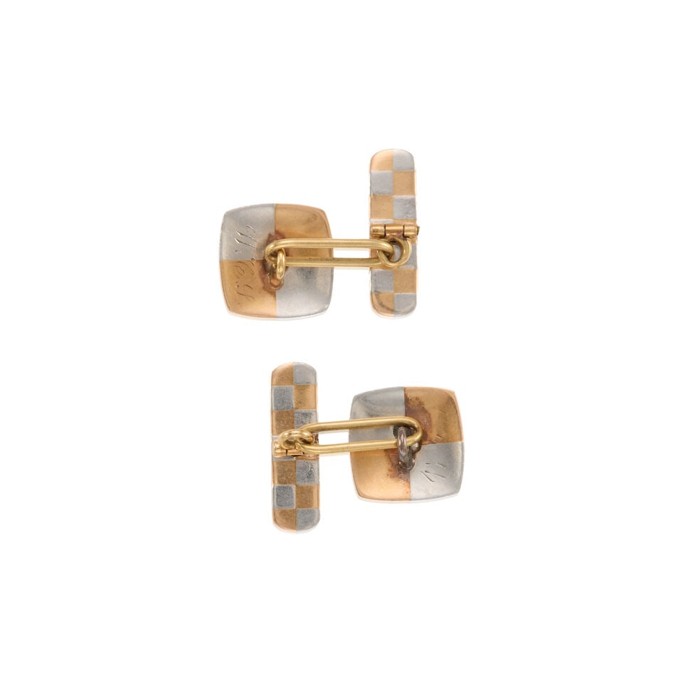 PLATINUM, 14K YELLOW GOLD, RUBY, AND DIAMOND CUFFLINKS - 2