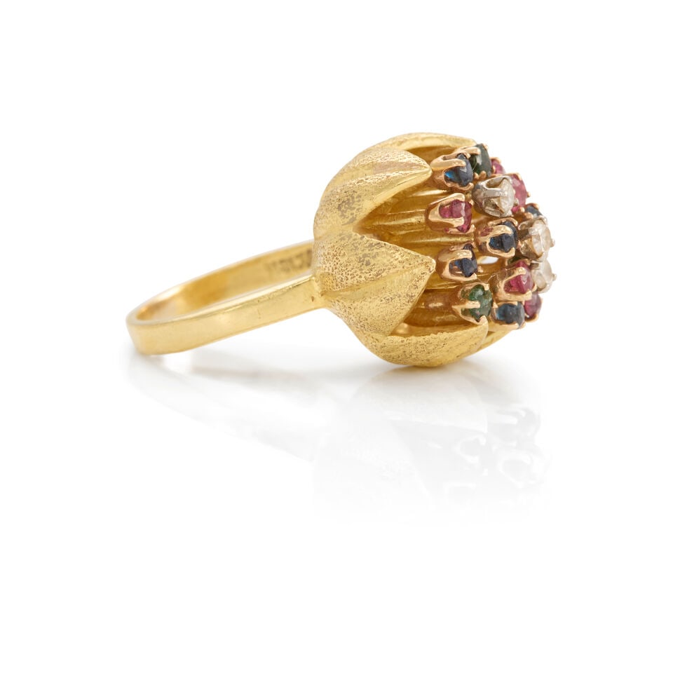 18K YELLOW GOLD GEMSET AND DIAMOND RING - 2