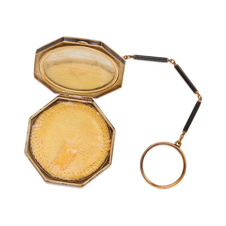 12K YELLOW GOLD, BASE METAL, AND ENAMEL RING COMPACT - 2