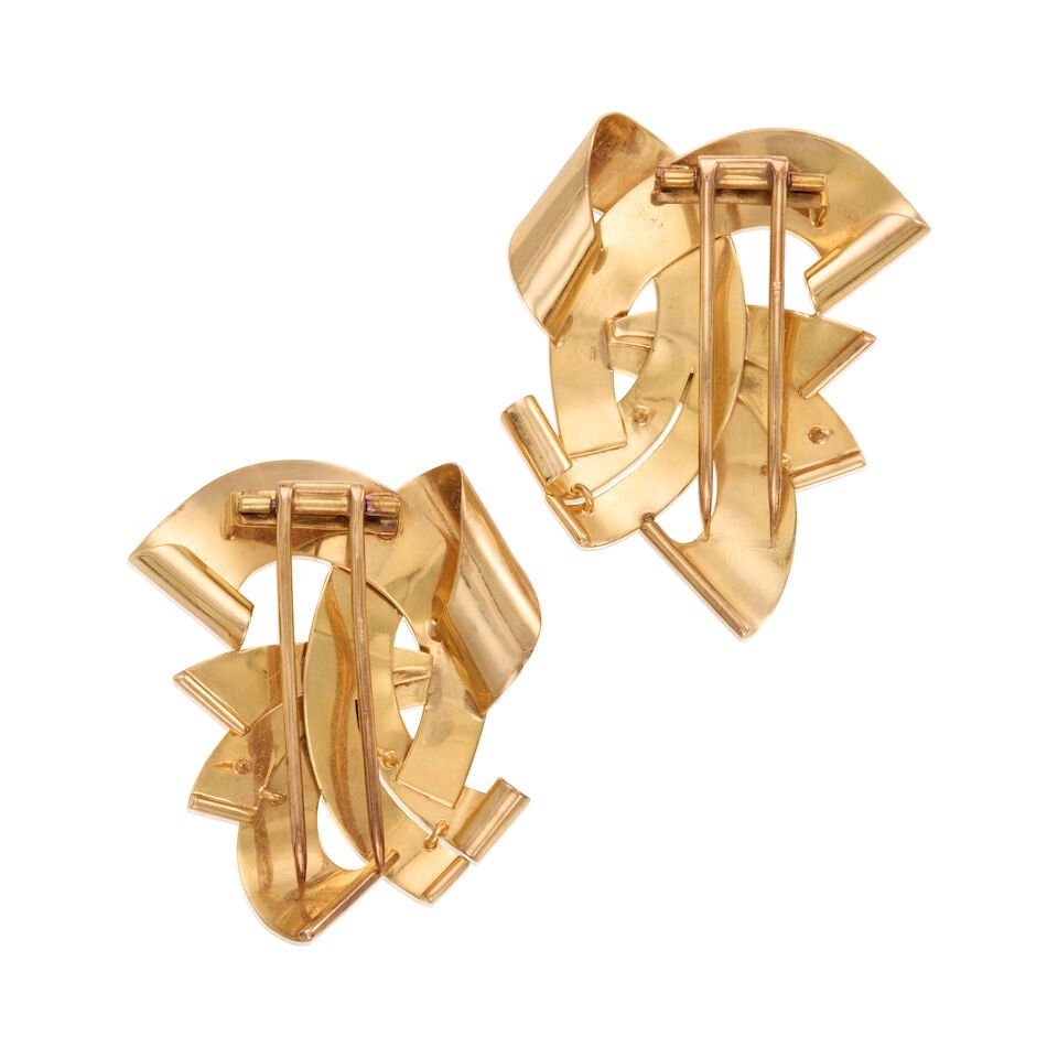 PAIR OF 14K YELLOW GOLD CLIP BROOCHES - 2