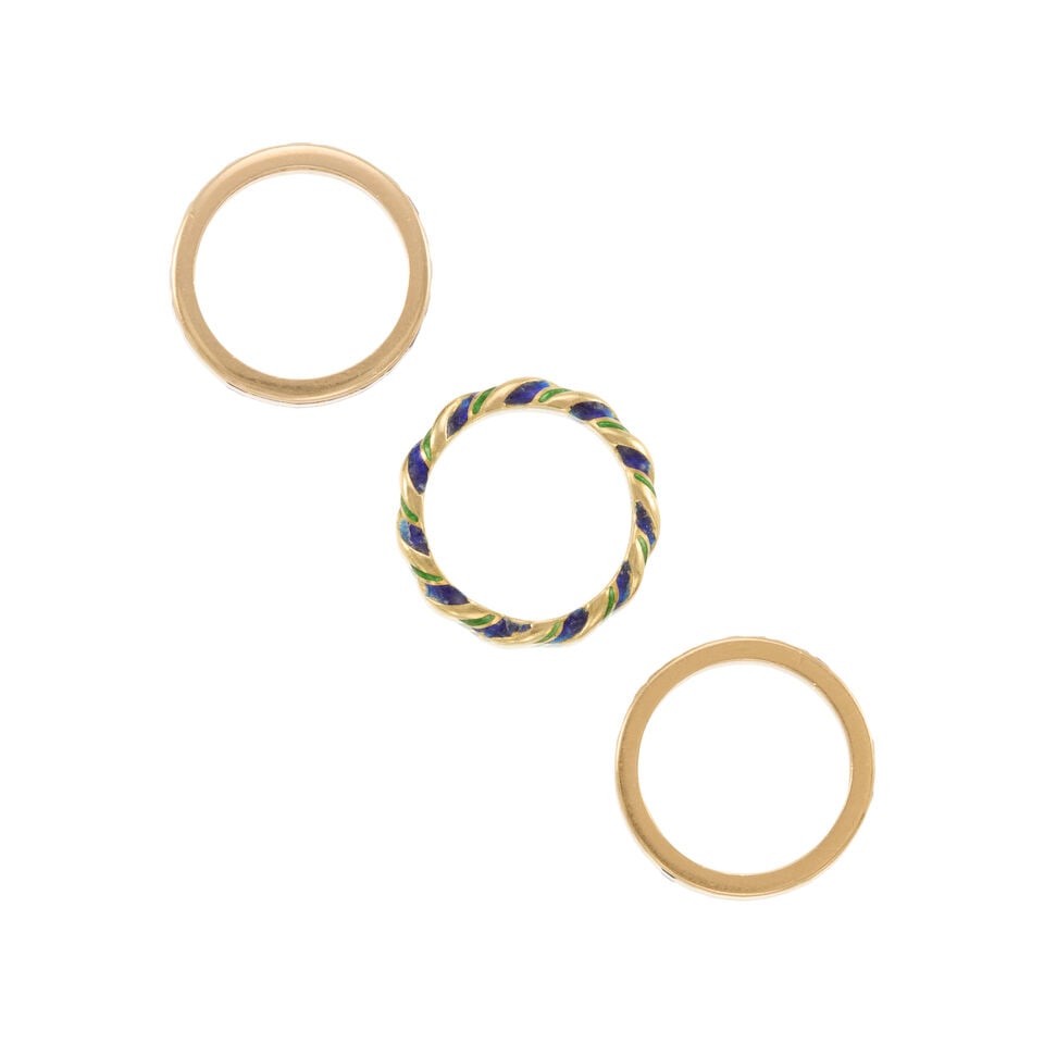 TWO TIFFANY & CO. GOLD, SAPPHIRE, AND ENAMEL RINGS WITH A GOLD AND SAPPHIRE RING - 2