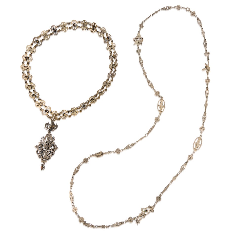 TWO ANTIQUE SILVER AND GARNET NECKLACES - 2