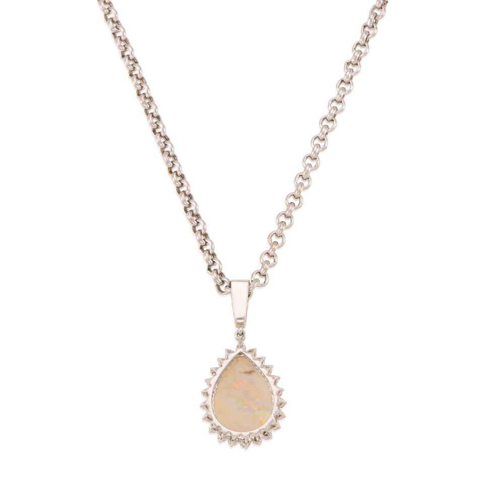 14K WHITE GOLD, OPAL, AND DIAMOND PENDANT NECKLACE - 2