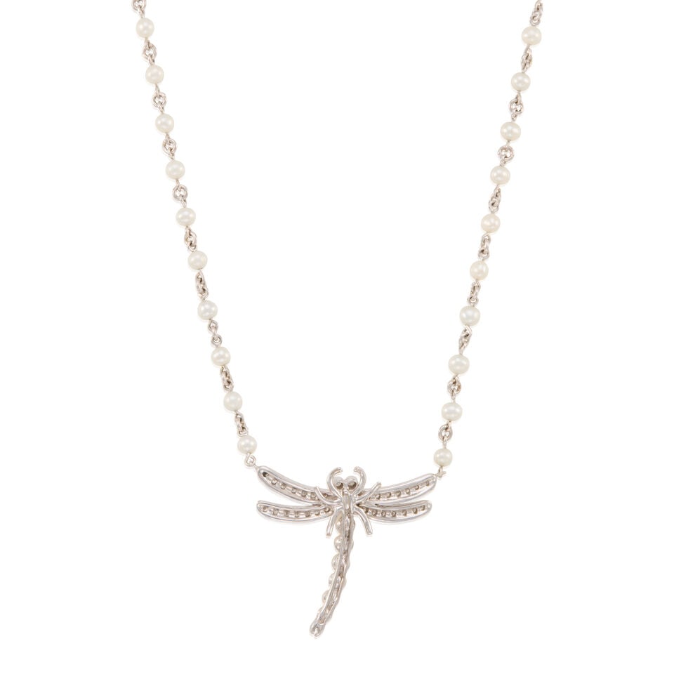 18K WHITE GOLD, CULTURED PEARL, AND DIAMOND NECKLACE - 2