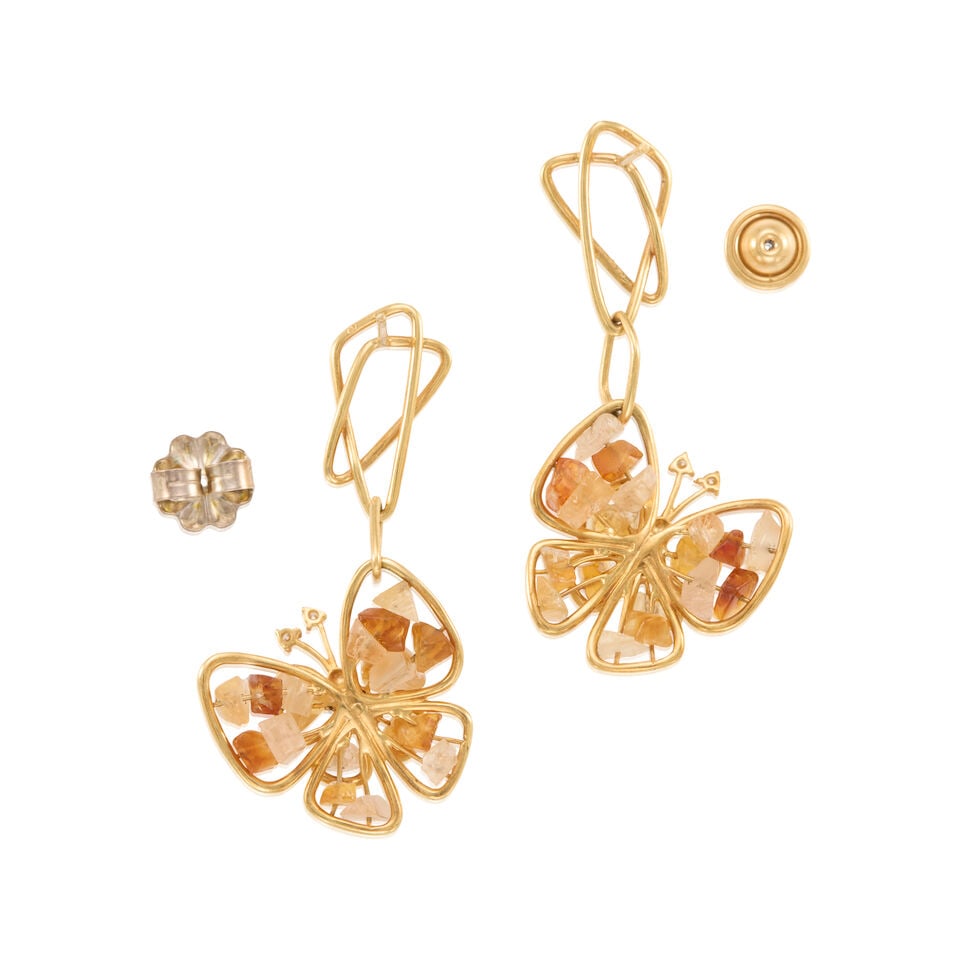 18K YELLOW GOLD, CITRINE, AND DIAMOND BUTTERFLY EARRINGS - 2
