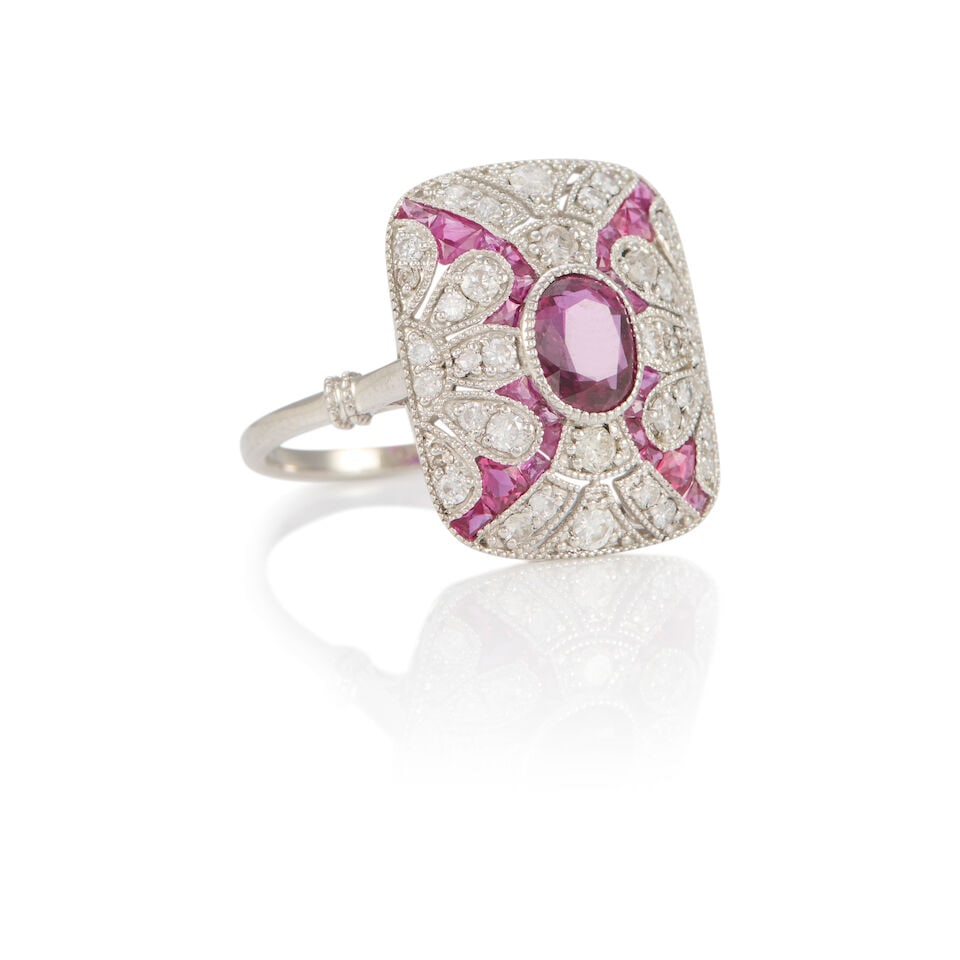 PLATINUM, RUBY, AND DIAMOND RING - 2