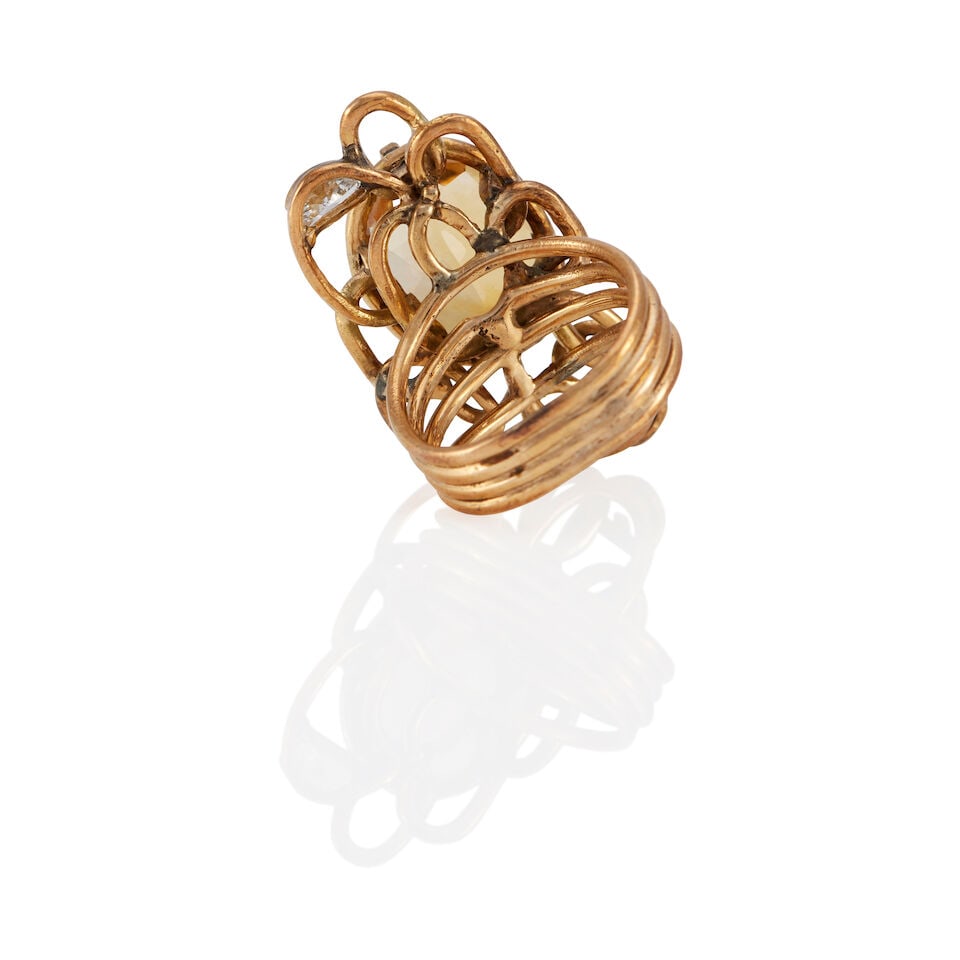 A 14K YELLOW GOLD, CITRINE AND DIAMOND RING - 2