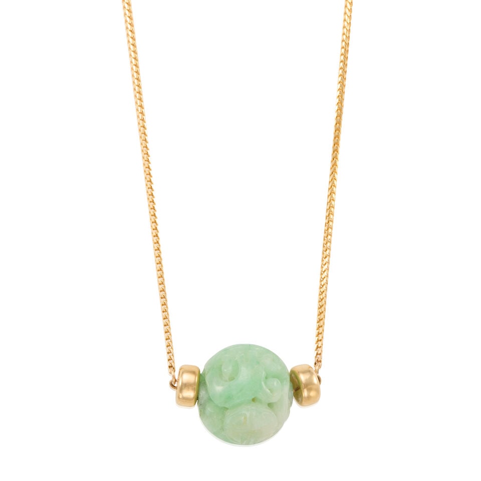 14K YELLOW GOLD AND JADE PENDANT NECKLACE - 2