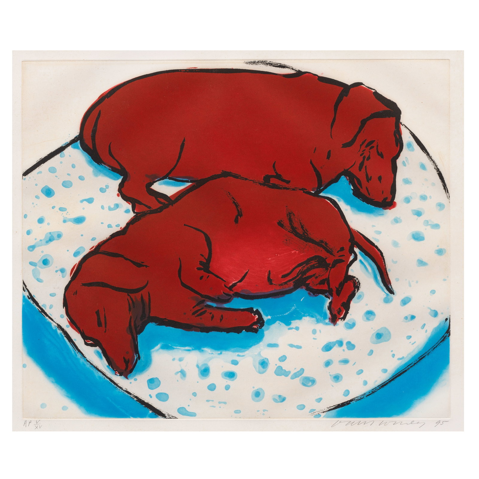 David Hockney R.A. (British, born 1937) Horizontal Dogs Etching with aquatint in colours, 1995, ... (1 of 1)