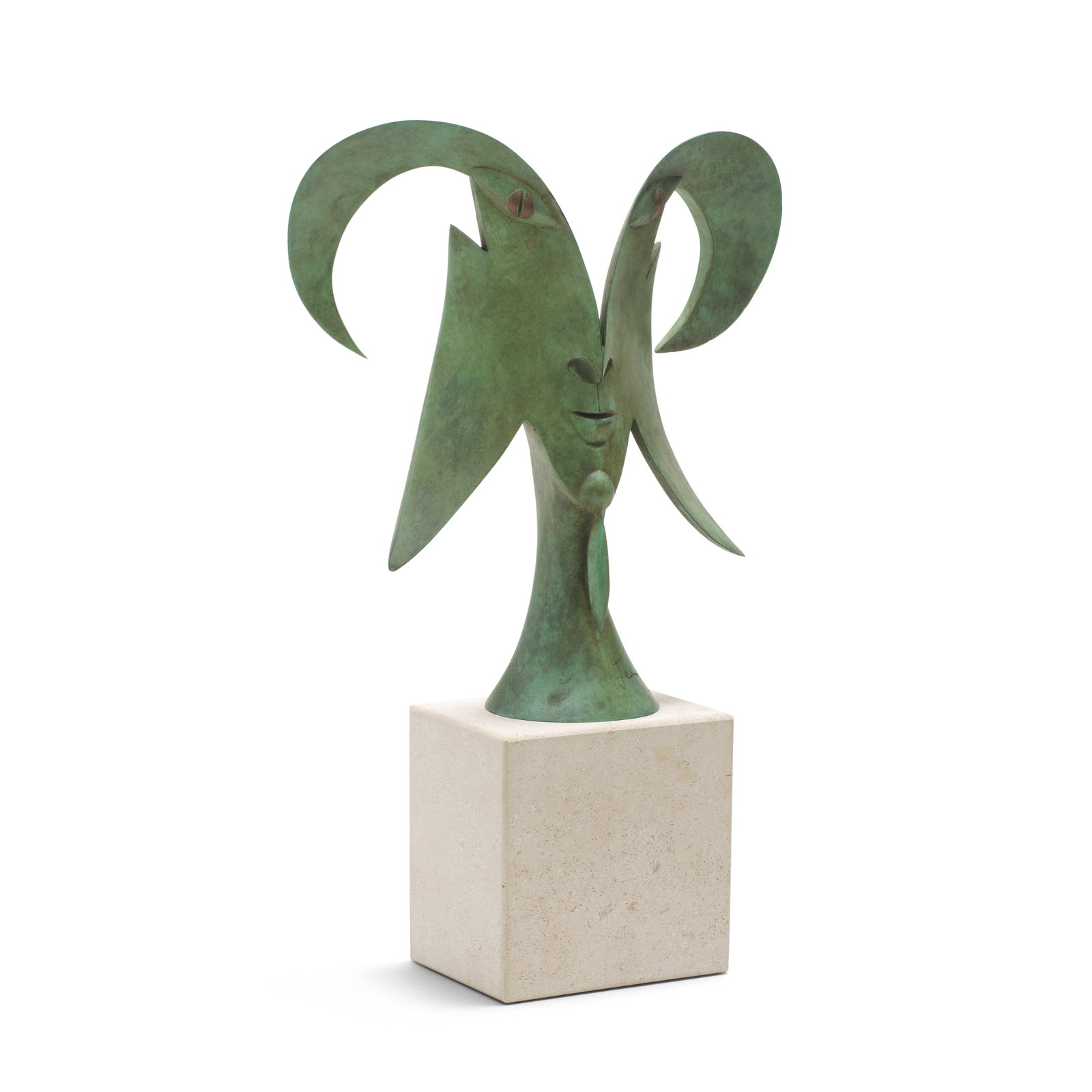 Jean Cocteau (French, 1889-1963) Chêvre-pied Bronze multiple with stone base, 1958, signed,...: Jean Cocteau (French, 1889-1963) Chêvre-pied Bronze multiple with stone base, 1958, signed, dated and numbered 15/40 to the base, produced by Atelier Madeline-Laupin, Toulon, with their foundry m