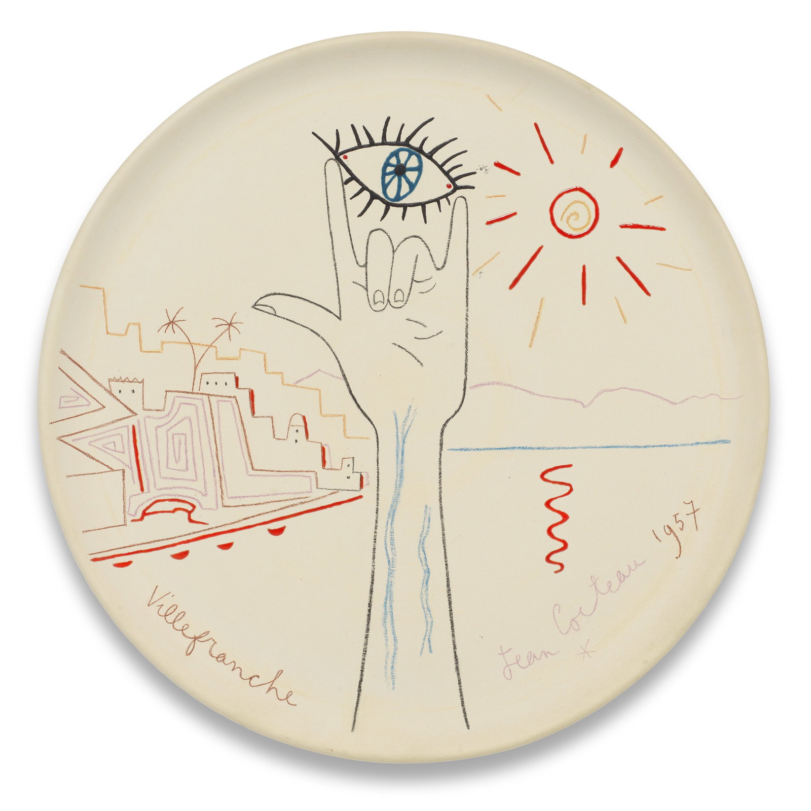 Jean Cocteau (French, 1889-1963) La citadelle de Villefranche signed and dated Jean Cocteau 1957... (1 of 1)