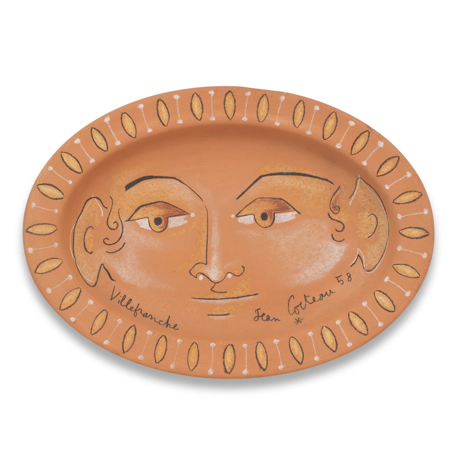 Jean Cocteau (French, 1889-1963) Visage ovale signed and dated Jean Cocteau 58 Villefranche; mar...: Jean Cocteau (French, 1889-1963) Visage ovale (Guédras 240) signed and dated Jean Cocteau 58 Villefranche; marked and numbered Édition originale / de Jean Cocteau / Atelier Madeline-Jolly / 