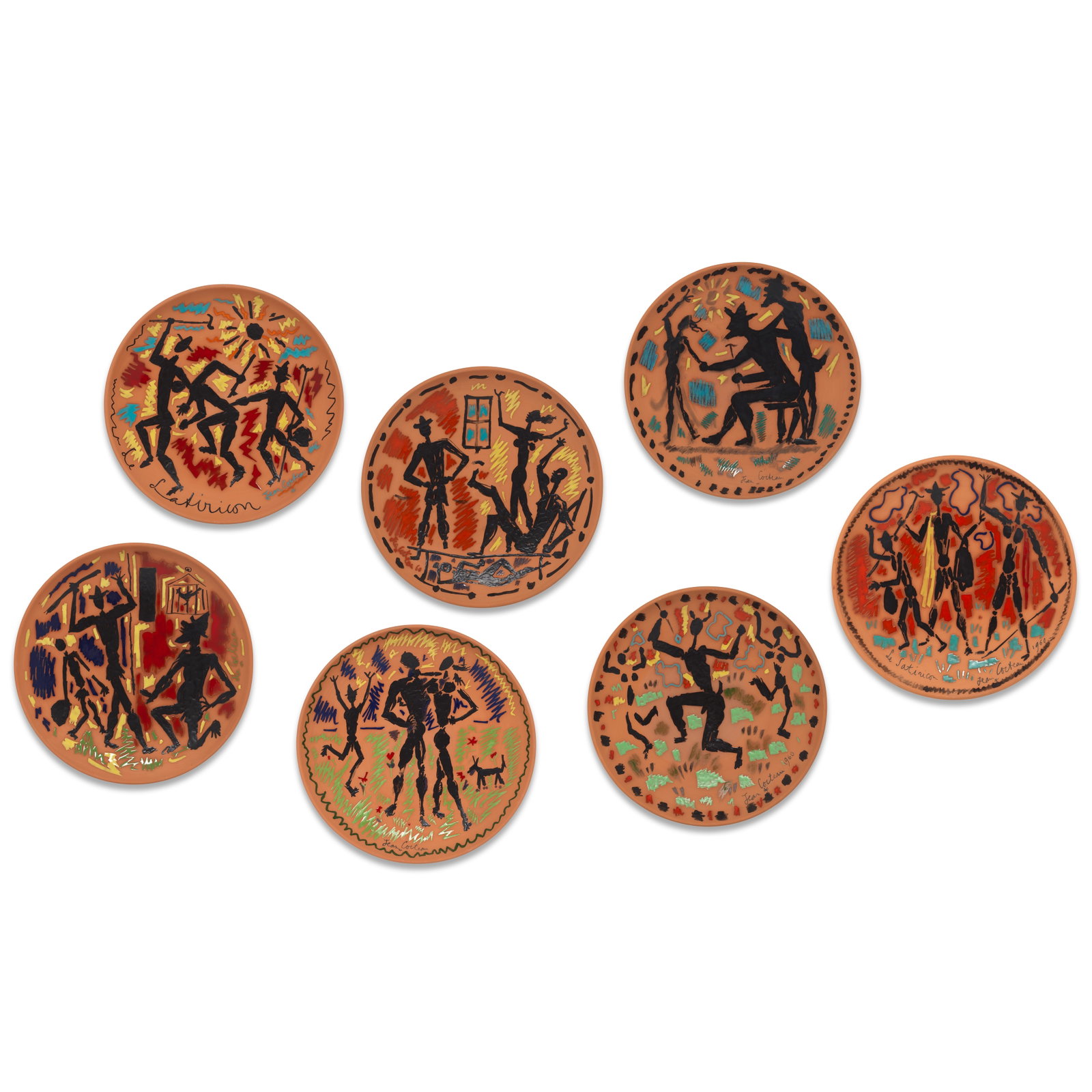 Jean Cocteau (French, 1889-1963) Le Satiricon The complete set of seven plates, each signed Jean...: Jean Cocteau (French, 1889-1963) Le Satiricon (Guédras 124-125-126-127-128-130-131) The complete set of seven plates, each signed Jean Cocteau; marked and/or inscribed/numbered Édition origi