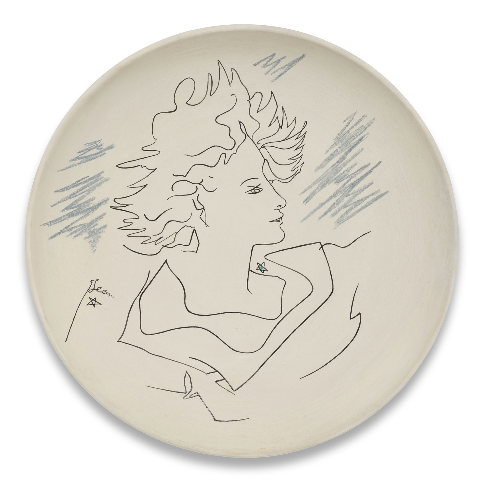Jean Cocteau (French, 1889-1963) La Joie de vivre signed Jean; stamped and numbered Edition orig...: Jean Cocteau (French, 1889-1963) La Joie de vivre (Guédras 156) signed Jean; stamped and numbered Edition originale de / Jean Cocteau / Atelier Madeline-Jolly / 3/40 (verso) white earthenware pla