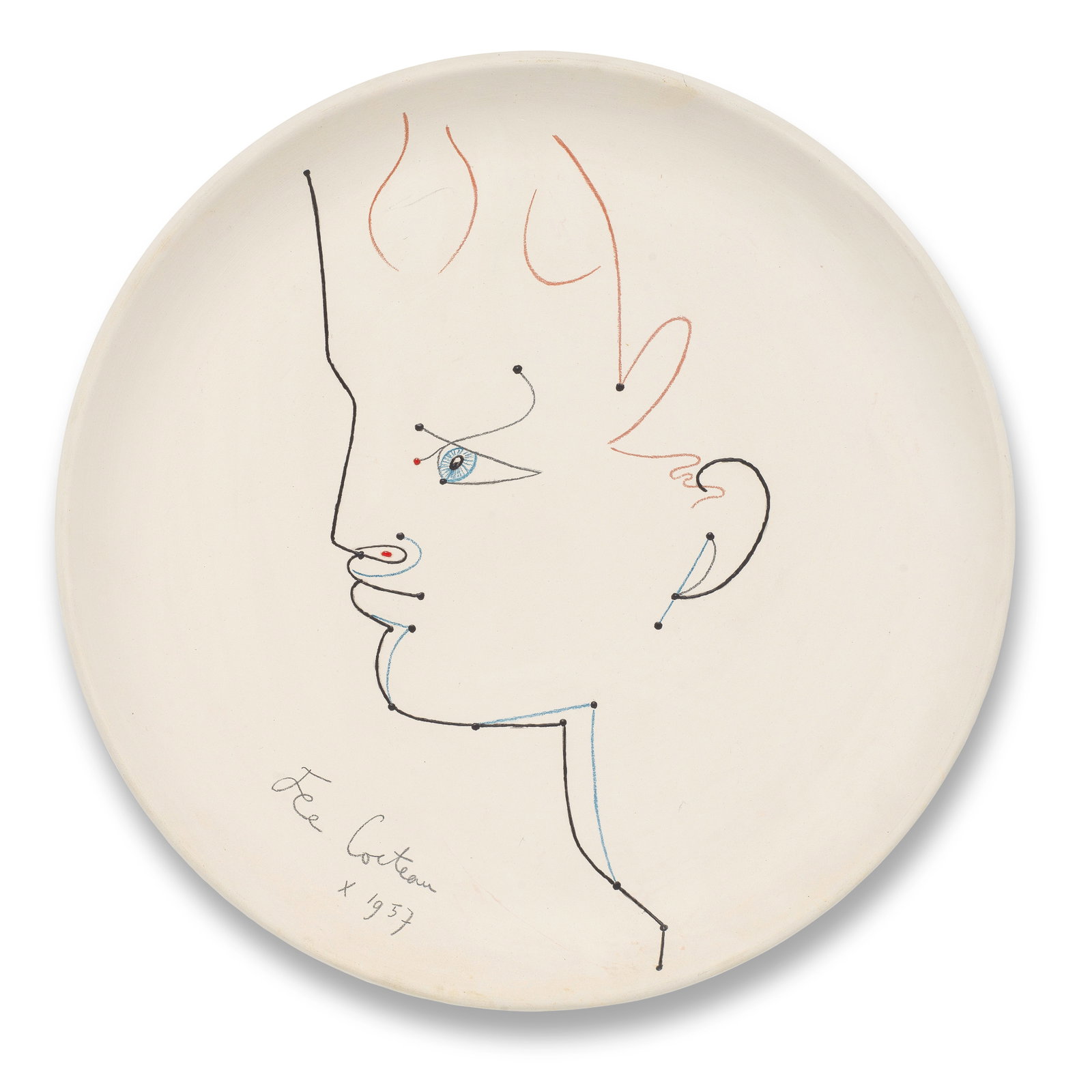 Jean Cocteau (French, 1889-1963) Antinoüs signed and dated Jean Cocteau 1957; marked and nu...: Jean Cocteau (French, 1889-1963) Antinoüs (Guédras 78) signed and dated Jean Cocteau 1957; marked and numbered Édition originale de Jean Cocteau / Atelier Madeline-Jolly / 10/40 (undern