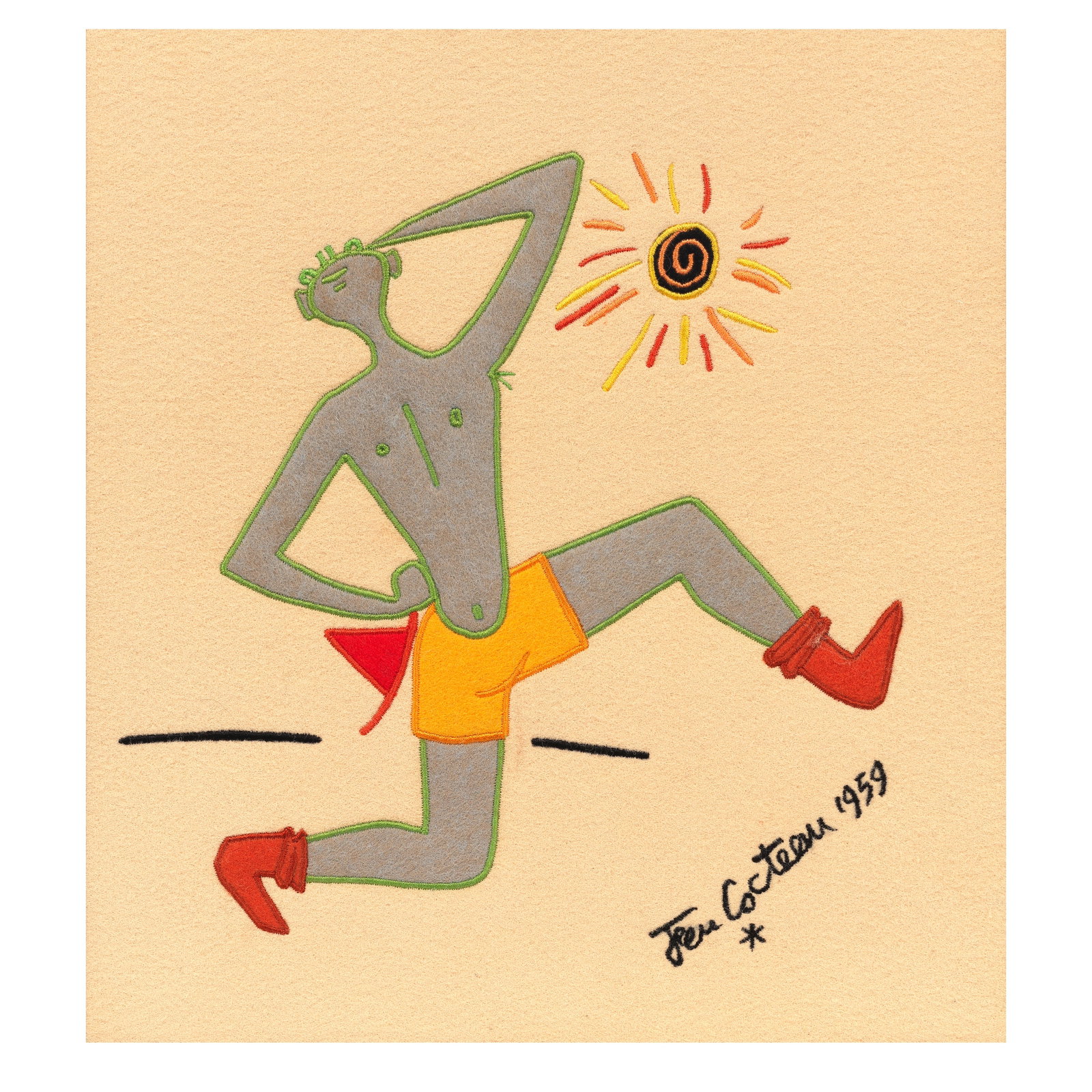 Jean Cocteau (French, 1889-1963) Joyeux Tyrolien Wool tapestry, 1957, with stitched signature re... (1 of 1)