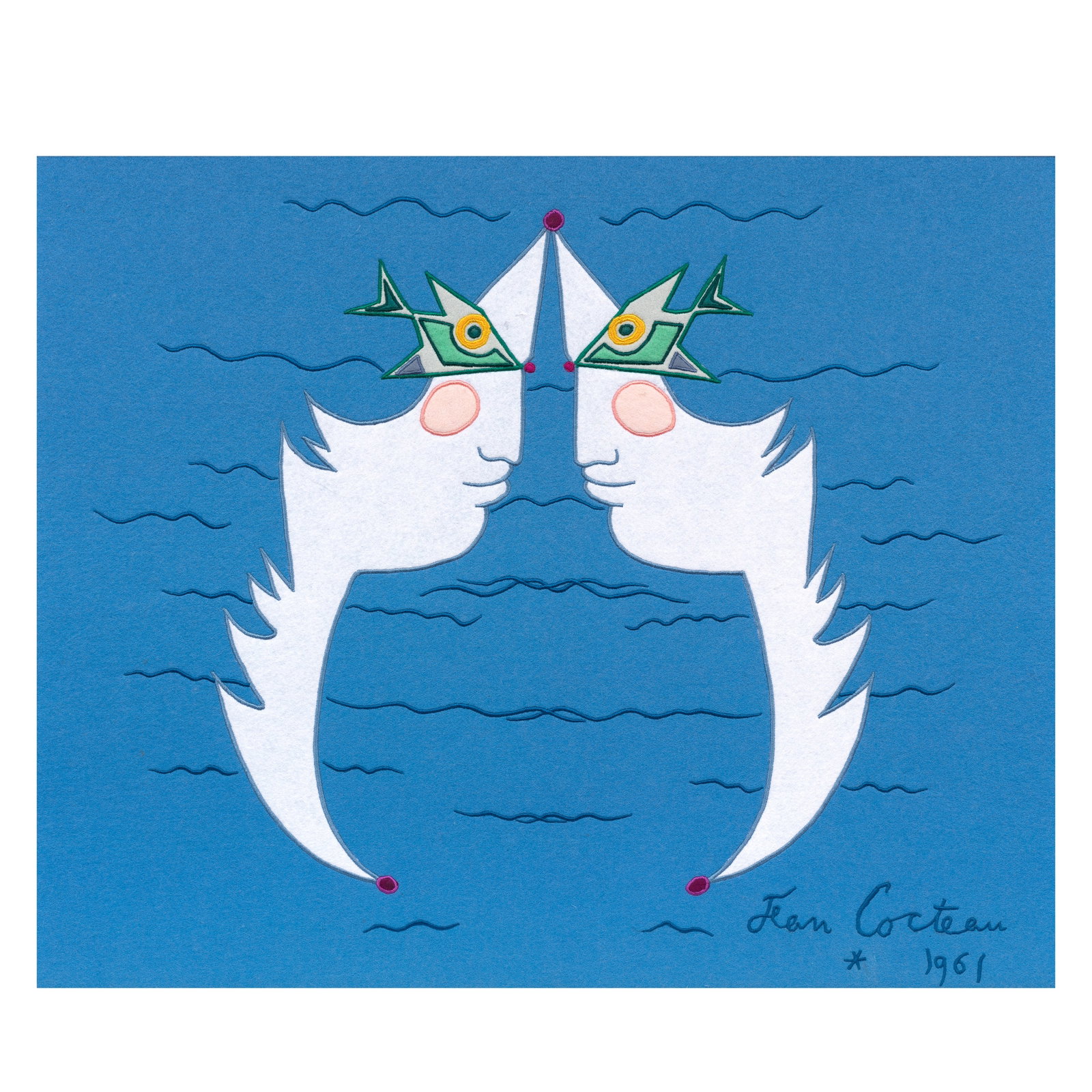 Jean Cocteau (French, 1889-1963) Les Poissons Wool tapestry, 1961, with stitched signature and d... (1 of 1)