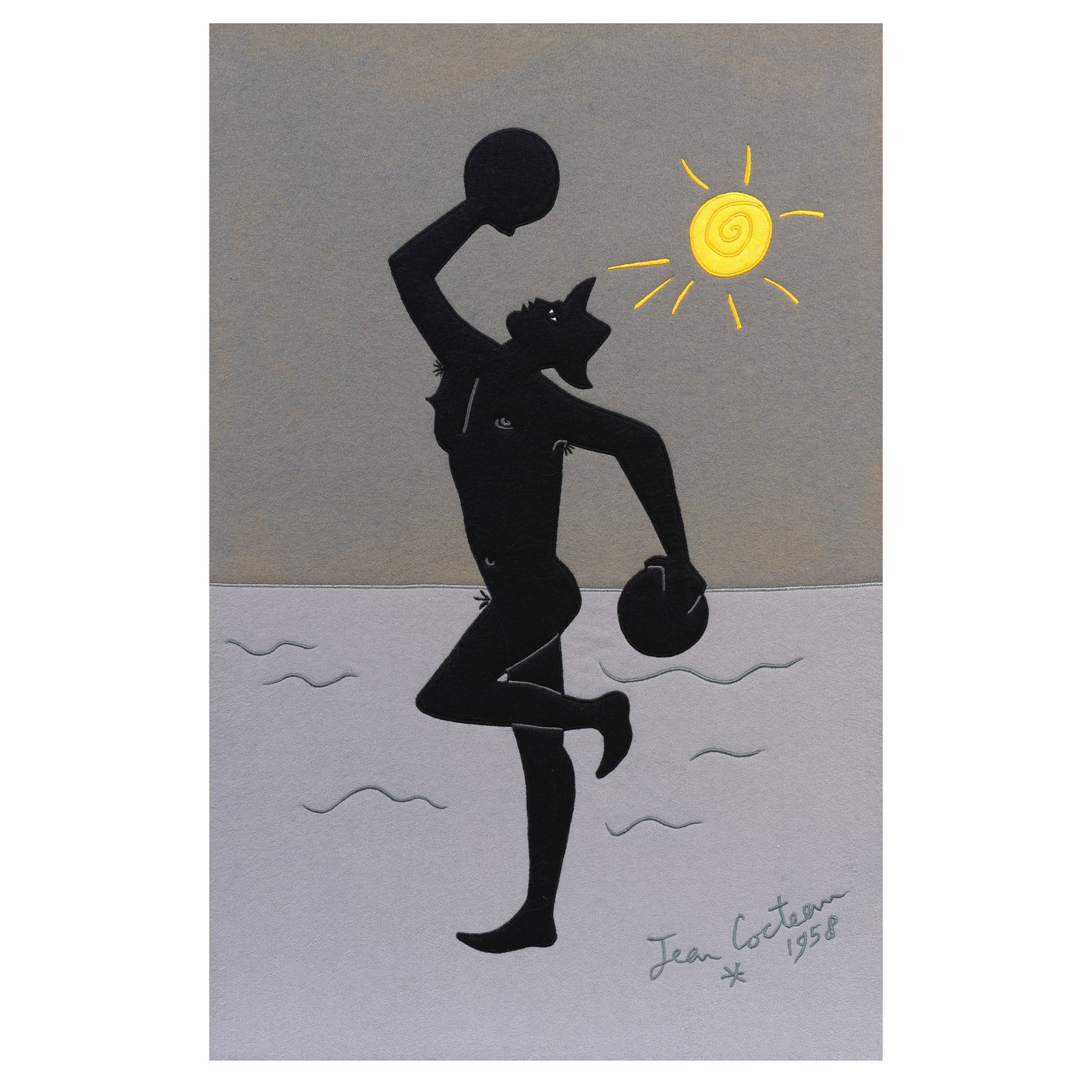 Jean Cocteau (French, 1889-1963) Contre-jour sur gris Wool tapestry, 1958, with stitched signatu... (1 of 1)