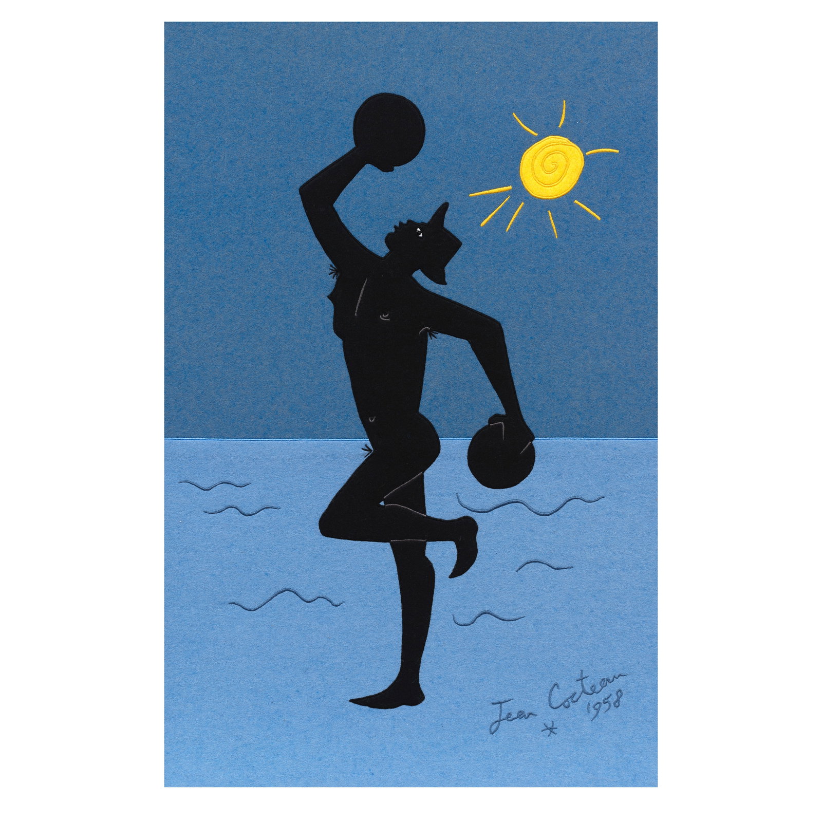 Jean Cocteau (French, 1889-1963) Contre-Jour sur bleu Wool tapestry, 1958, with stitched signatu... (1 of 1)