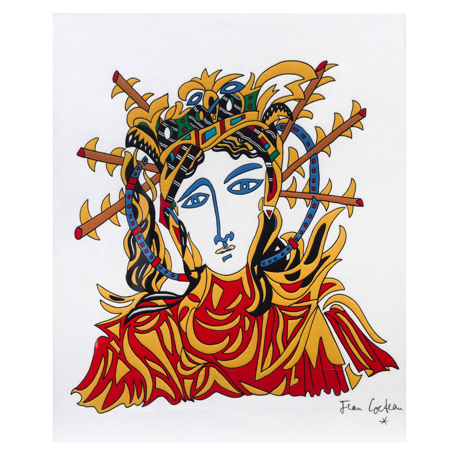 Jean Cocteau (French, 1889-1963) Virgo Gloriosa Wool tapestry, with stitched signature recto, fr... (1 of 1)