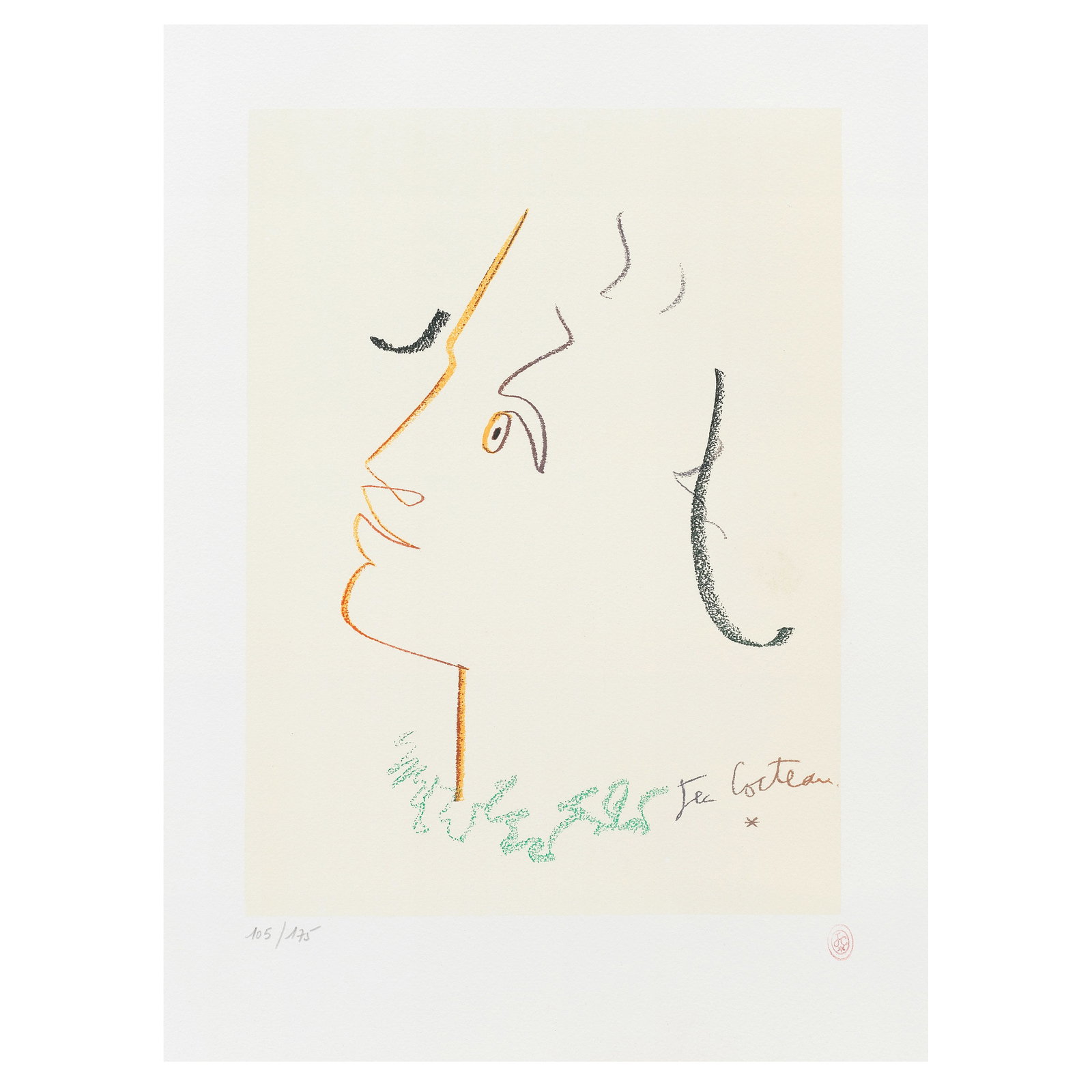 Jean Cocteau (French, 1889-1963) Arlequin de profil Lithograph in colours, circa 1957, on wove p... (1 of 1)