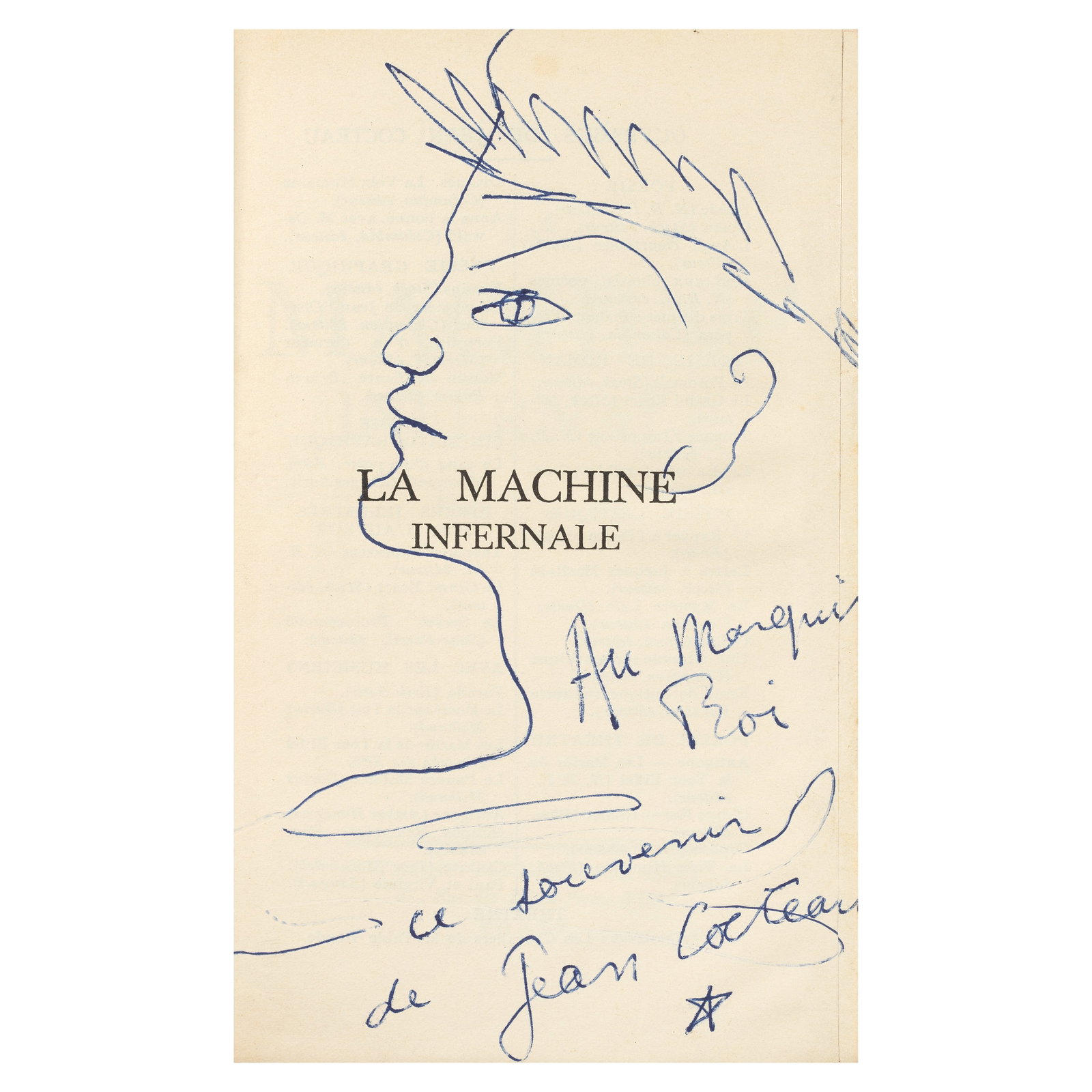 Jean Cocteau (French, 1889-1963) La machine infernale The book, 1934, with a pen sketch by Cocte... (1 of 1)