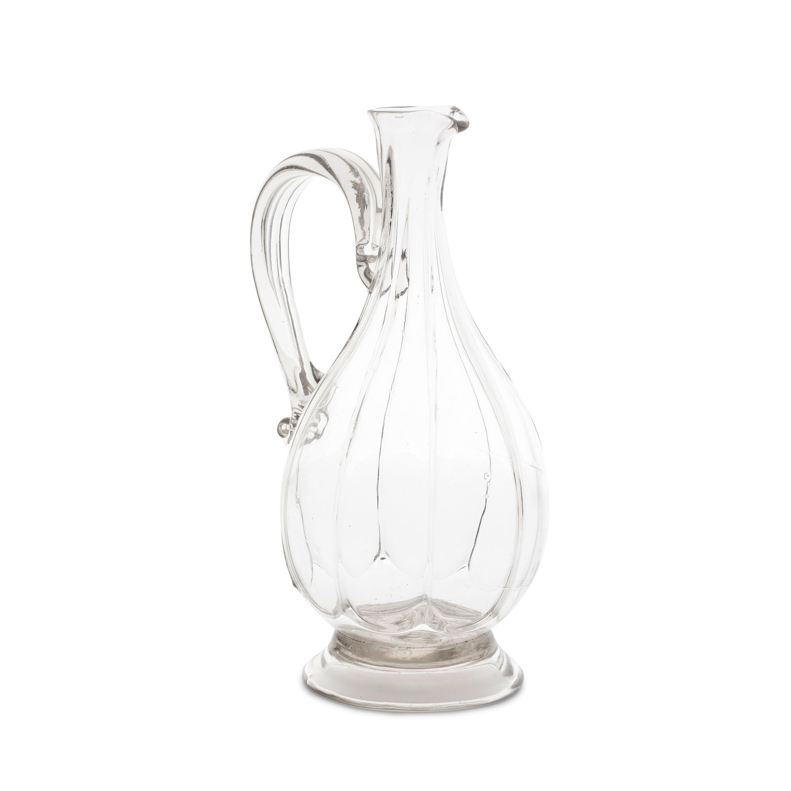 A rare rib-moulded 'Shaft and Globe' decanter jug or serving bottle, circa 1740 (1 of 1)