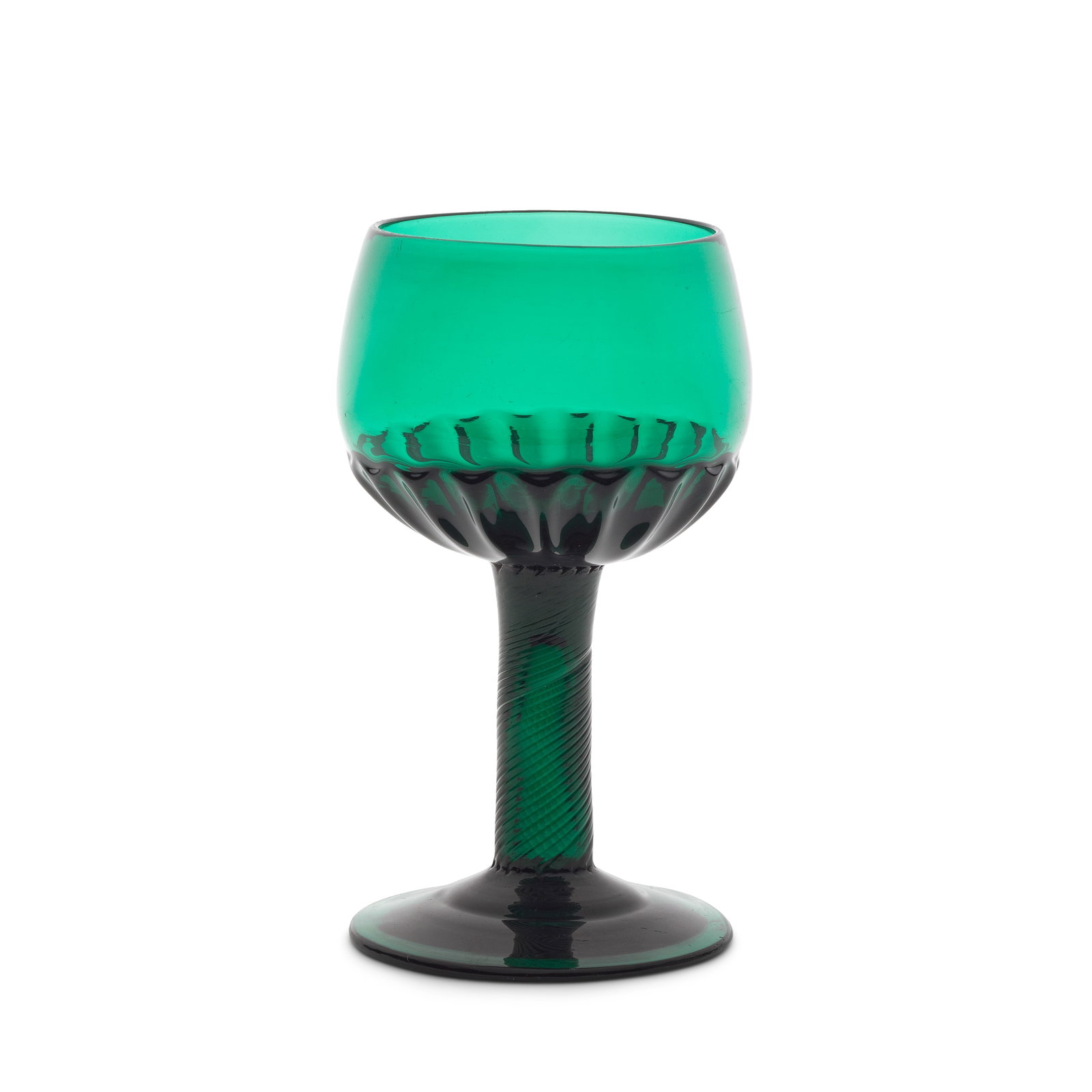 An emerald-green tinted incised twist wine or champagne glass, circa 1750-60 (1 of 1)