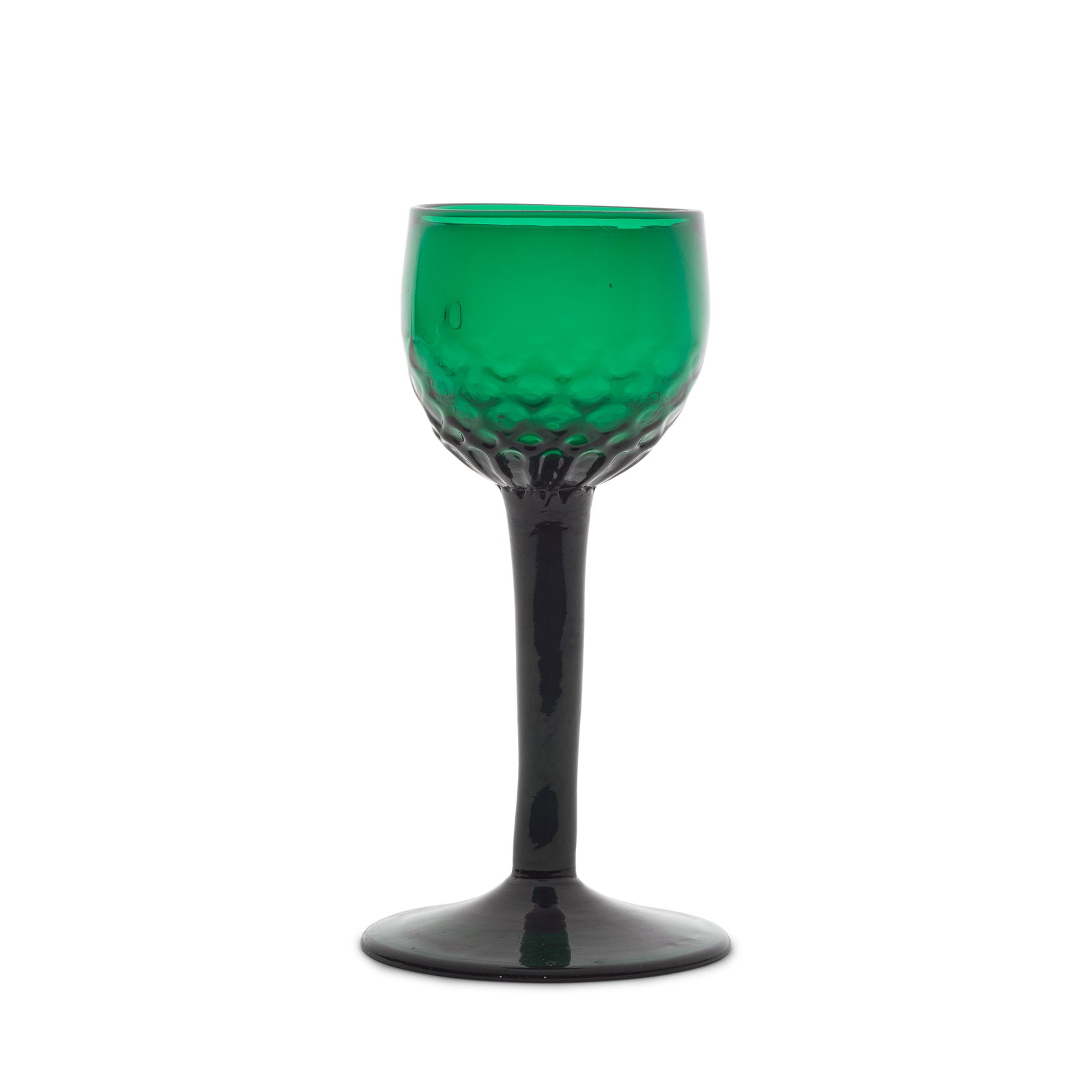 A rare emerald-green tinted plain stem wine glass, circa 1750-60 (1 of 1)