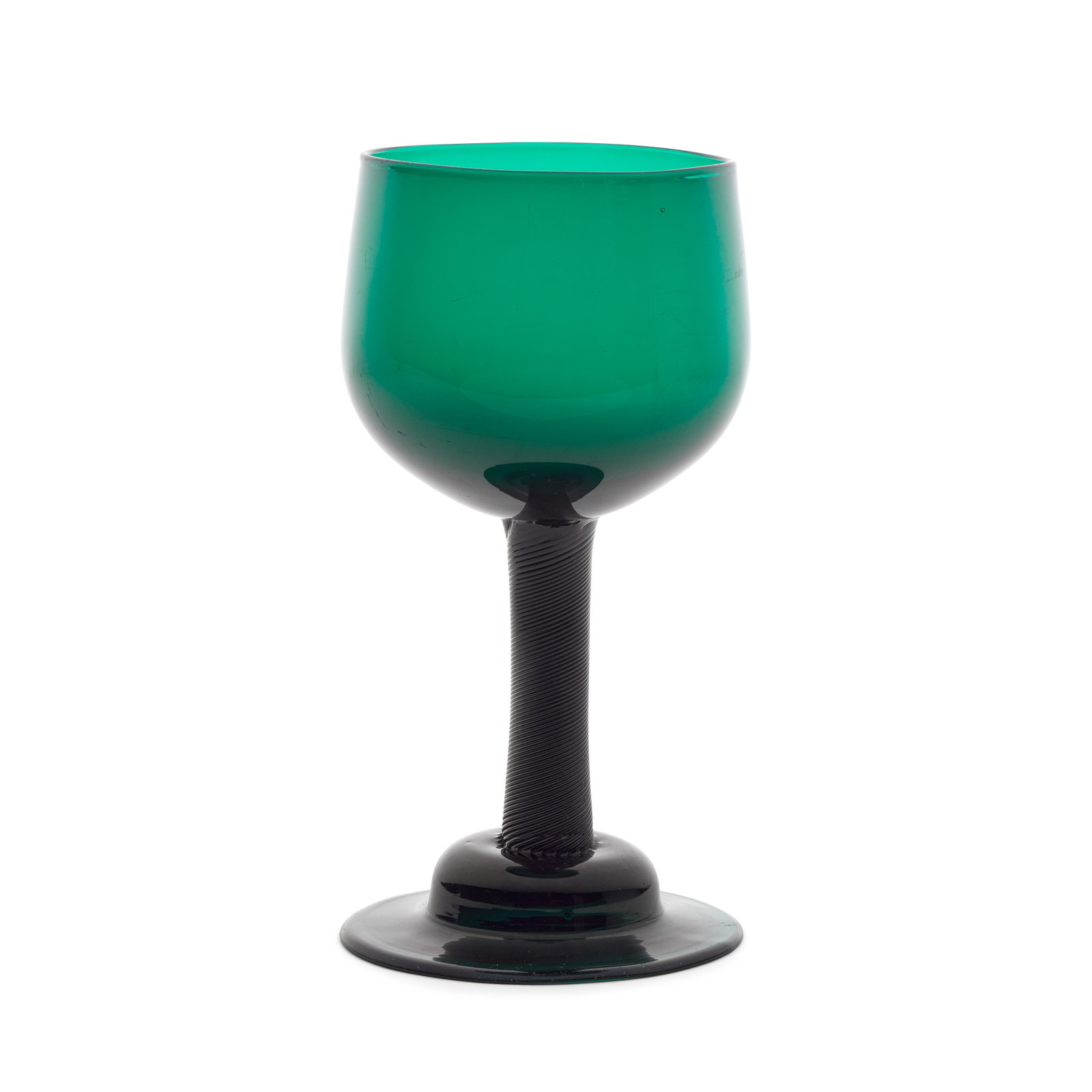 An emerald-green tinted incised twist champagne or wine glass, circa 1750-60 (1 of 1)