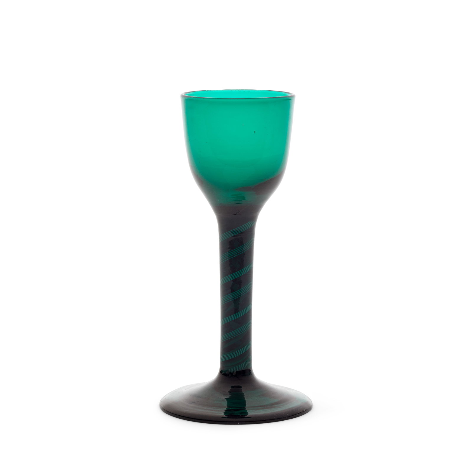 A rare emerald-green tinted opaque twist wine glass, circa 1765 (1 of 1)