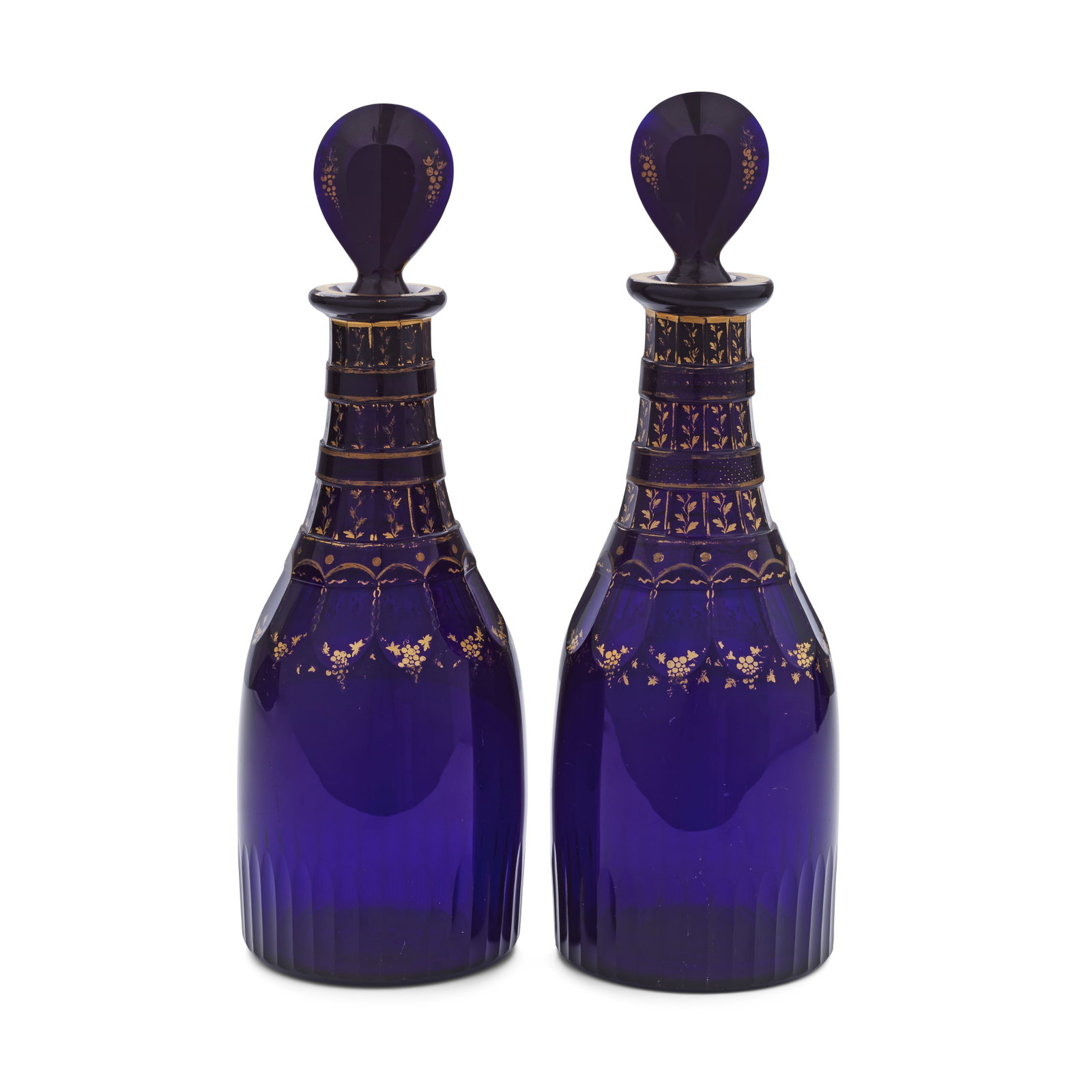 A remarkable pair of gilded Bristol blue glass decanters and stoppers attributed to Lazarus Jaco... (1 of 1)