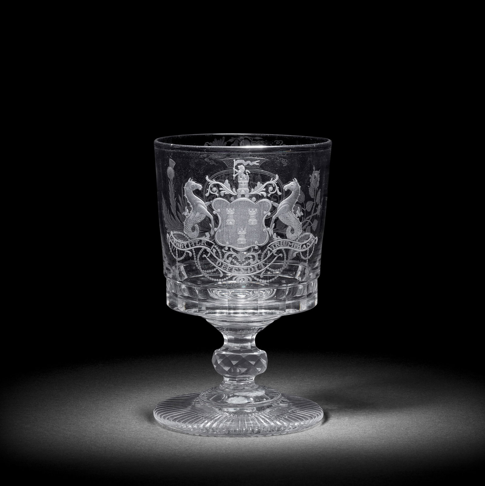A very rare North East engraved armorial rummer signed by John Malachi Watson, dated 1824 (1 of 1)