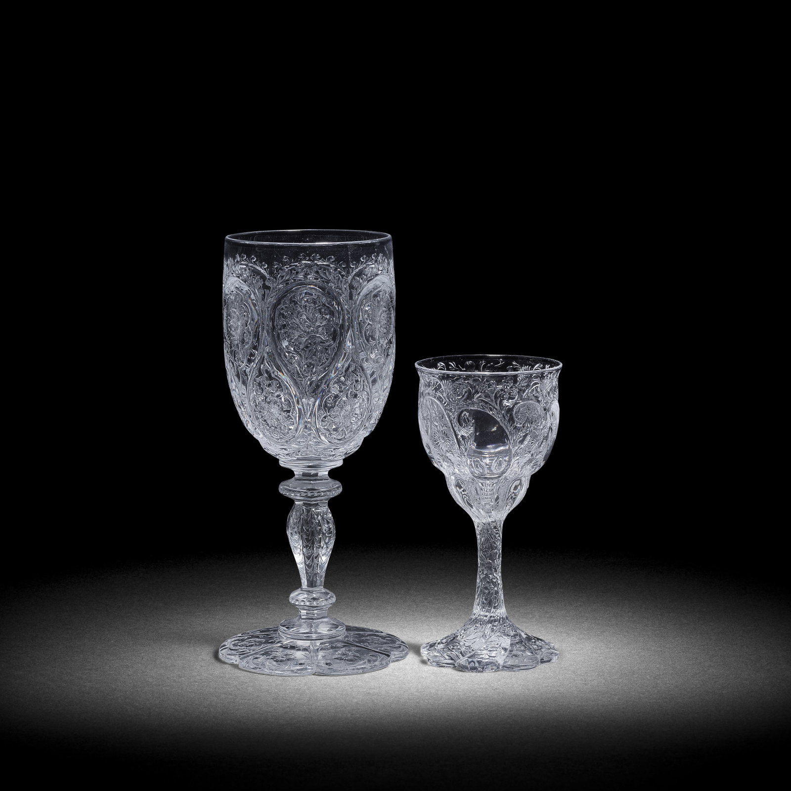 Two Thomas Webb and Sons engraved 'rock crystal' wine glasses, circa 1885-1900 (1 of 1)