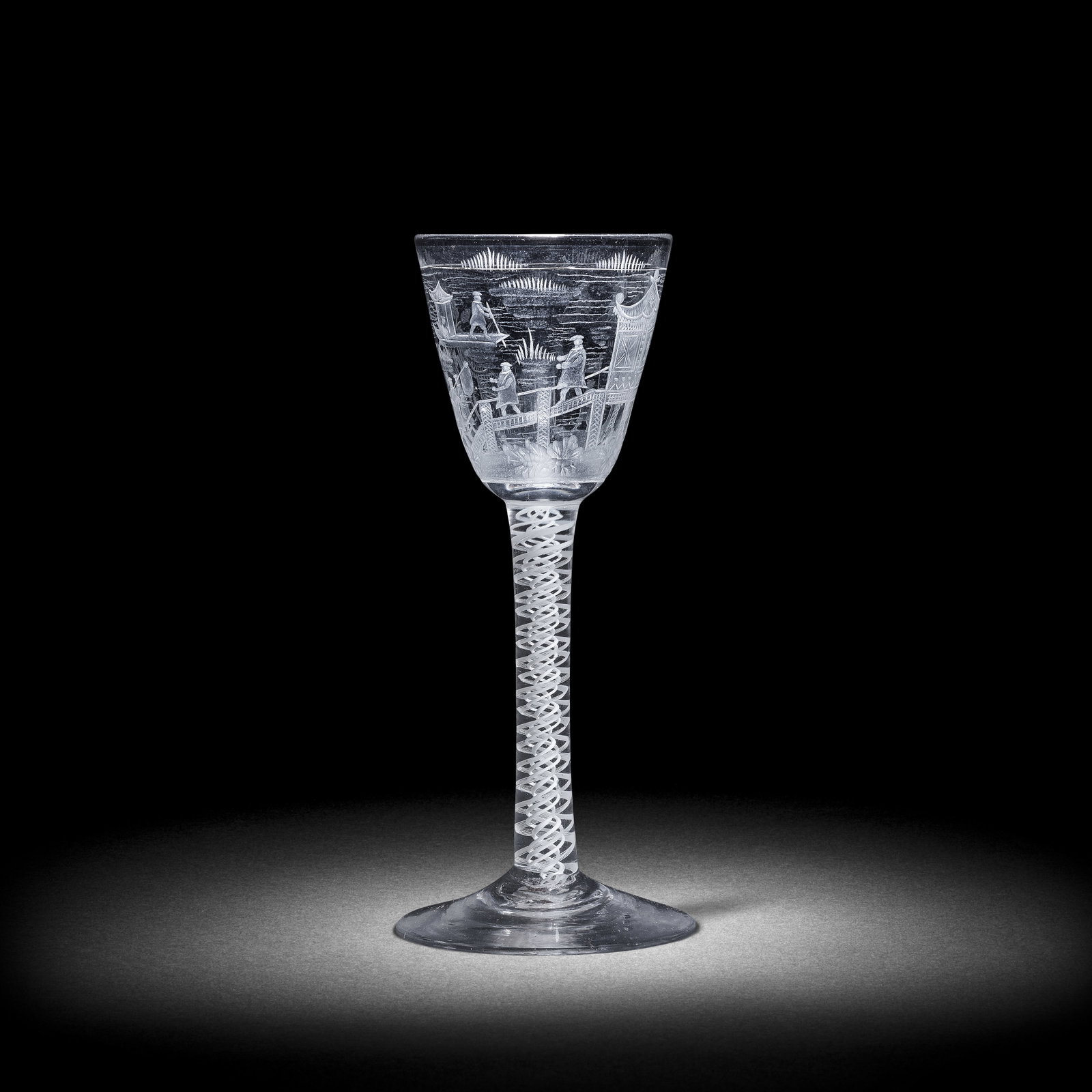 A fine engraved opaque twist wine glass, circa 1765 (1 of 1)