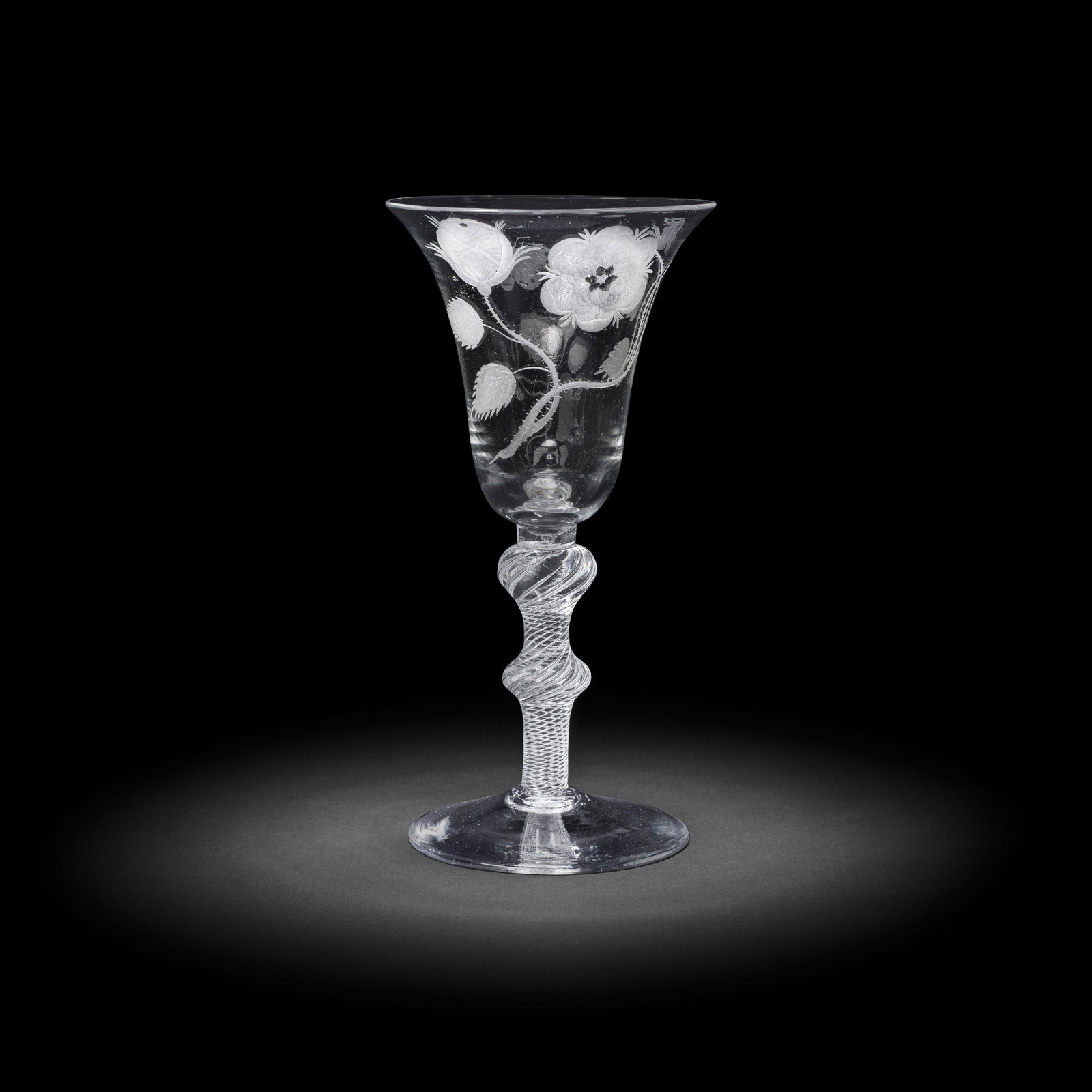 A mammoth Jacobite engraved airtwist goblet, circa 1750 (1 of 1)