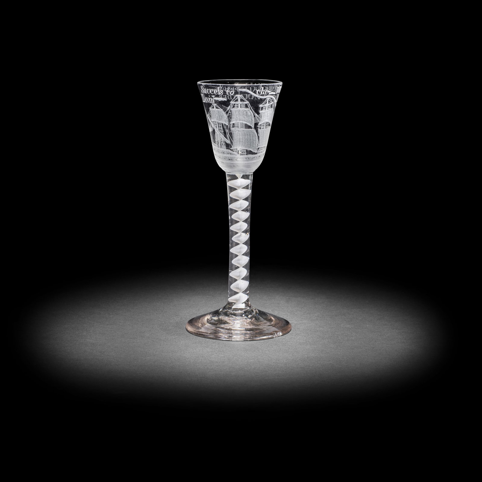 The Duke of Cornwall: an important engraved Privateer wine glass, circa 1760 (1 of 1)