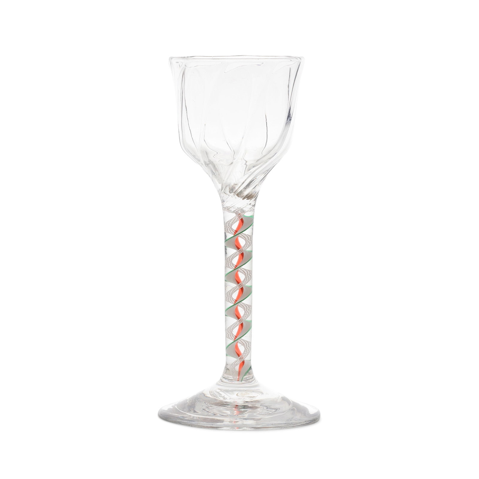 A rare red and green colour twist wine glass, circa 1765 (1 of 1)